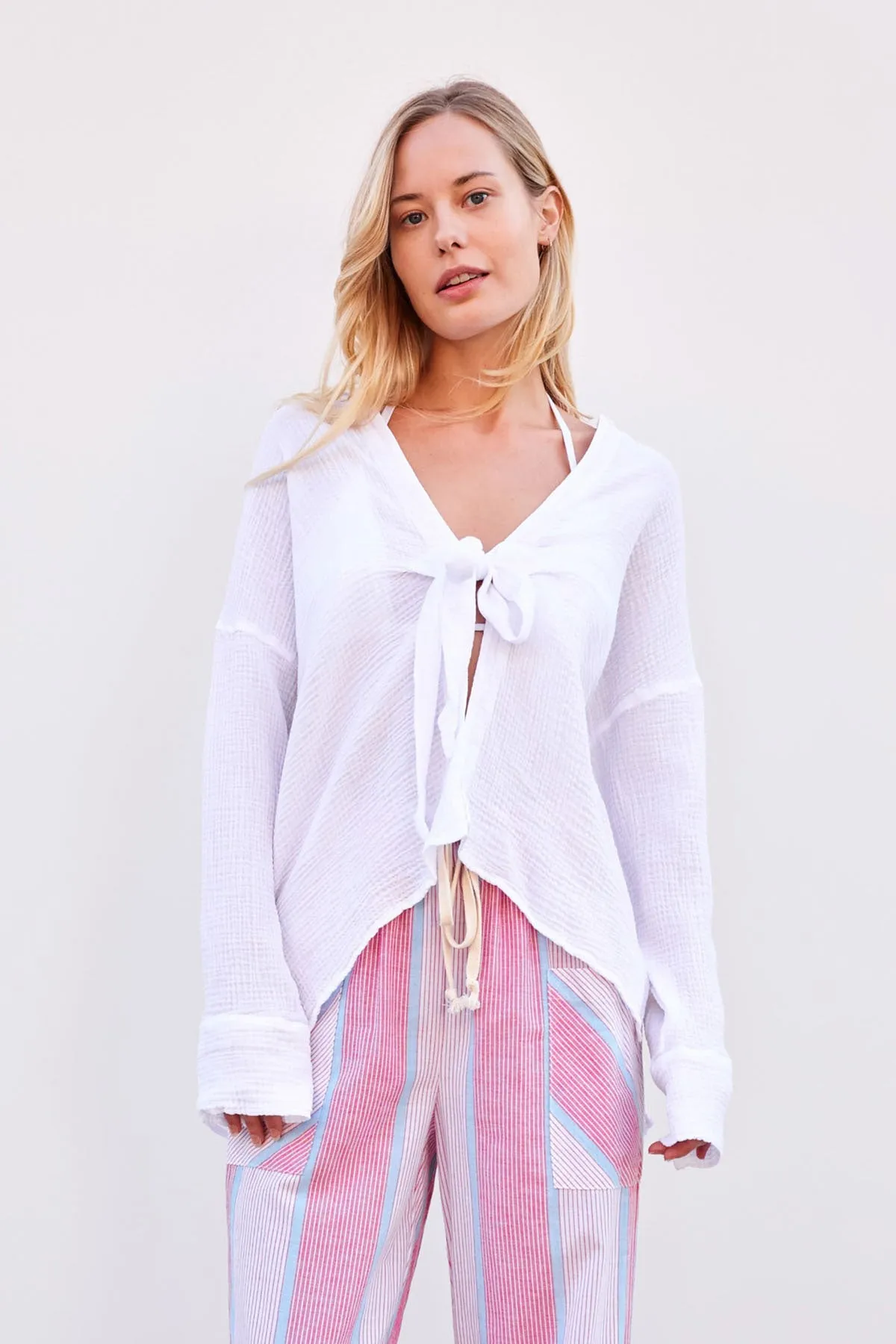 Sundry Tie Shirt in Optic White sold by Bailey 44