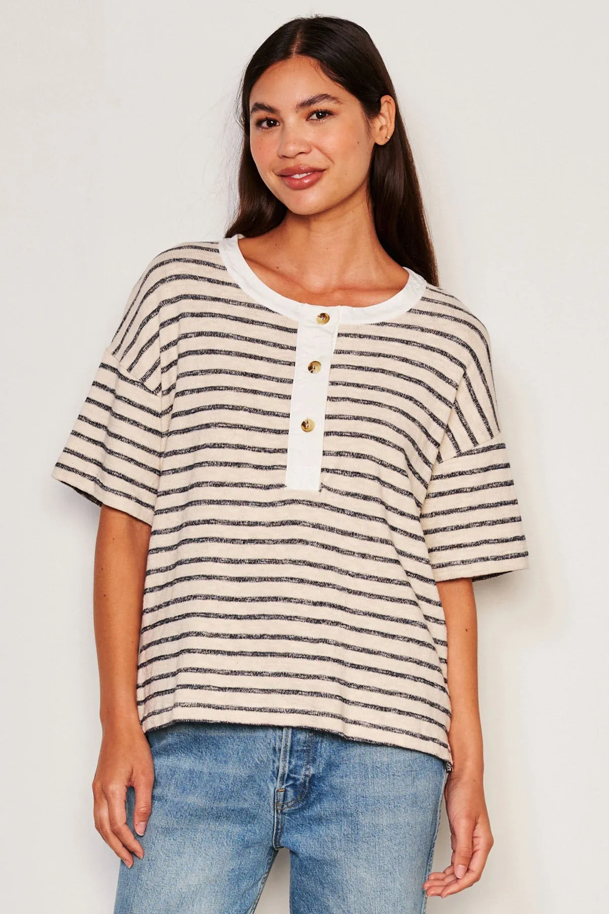 Sundry Short Sleeve Henley in Deep Navy sold by Bailey 44