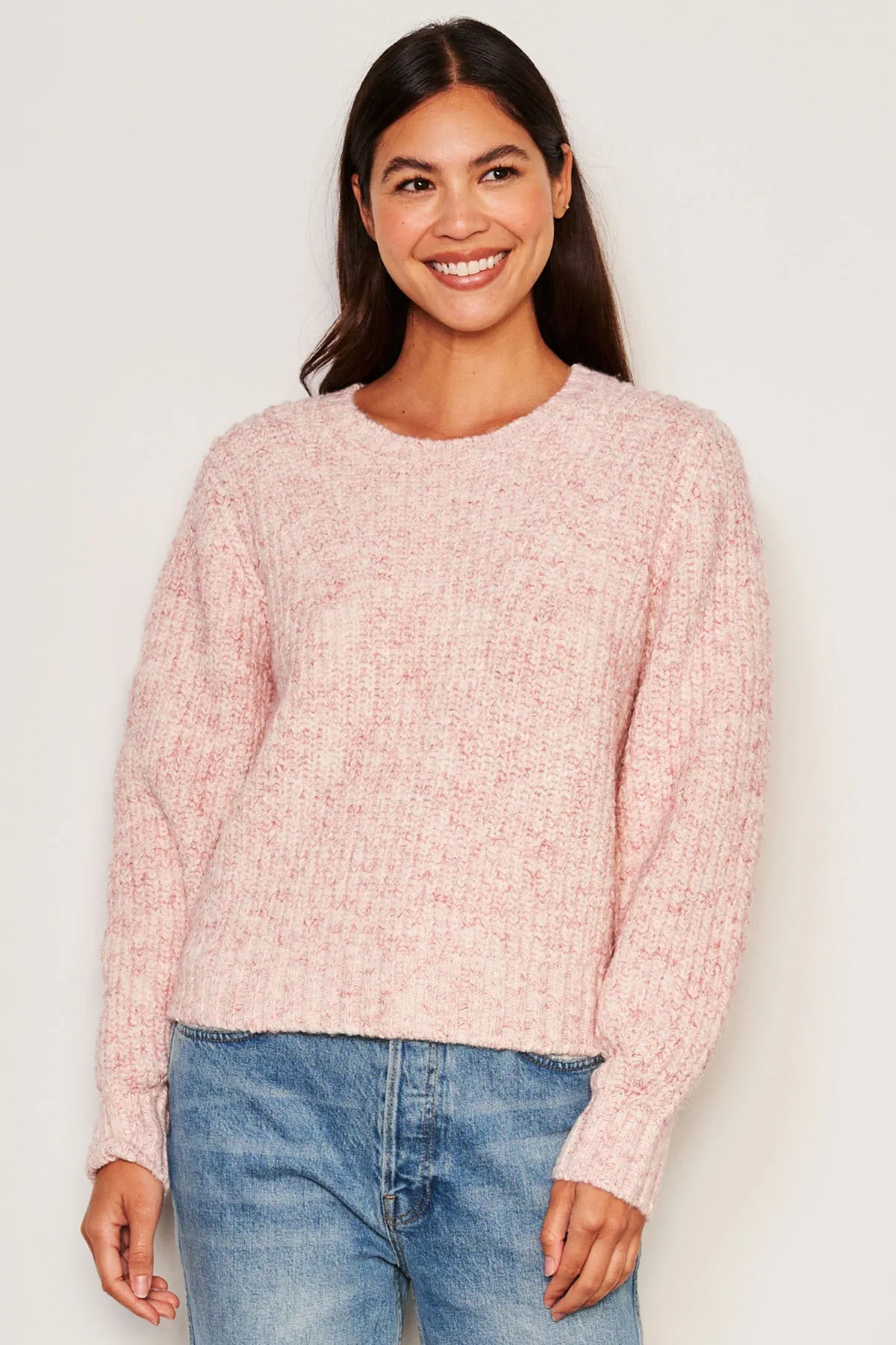 Sundry Rib Transfer Crew Neck Sweater in Guava sold by Bailey 44