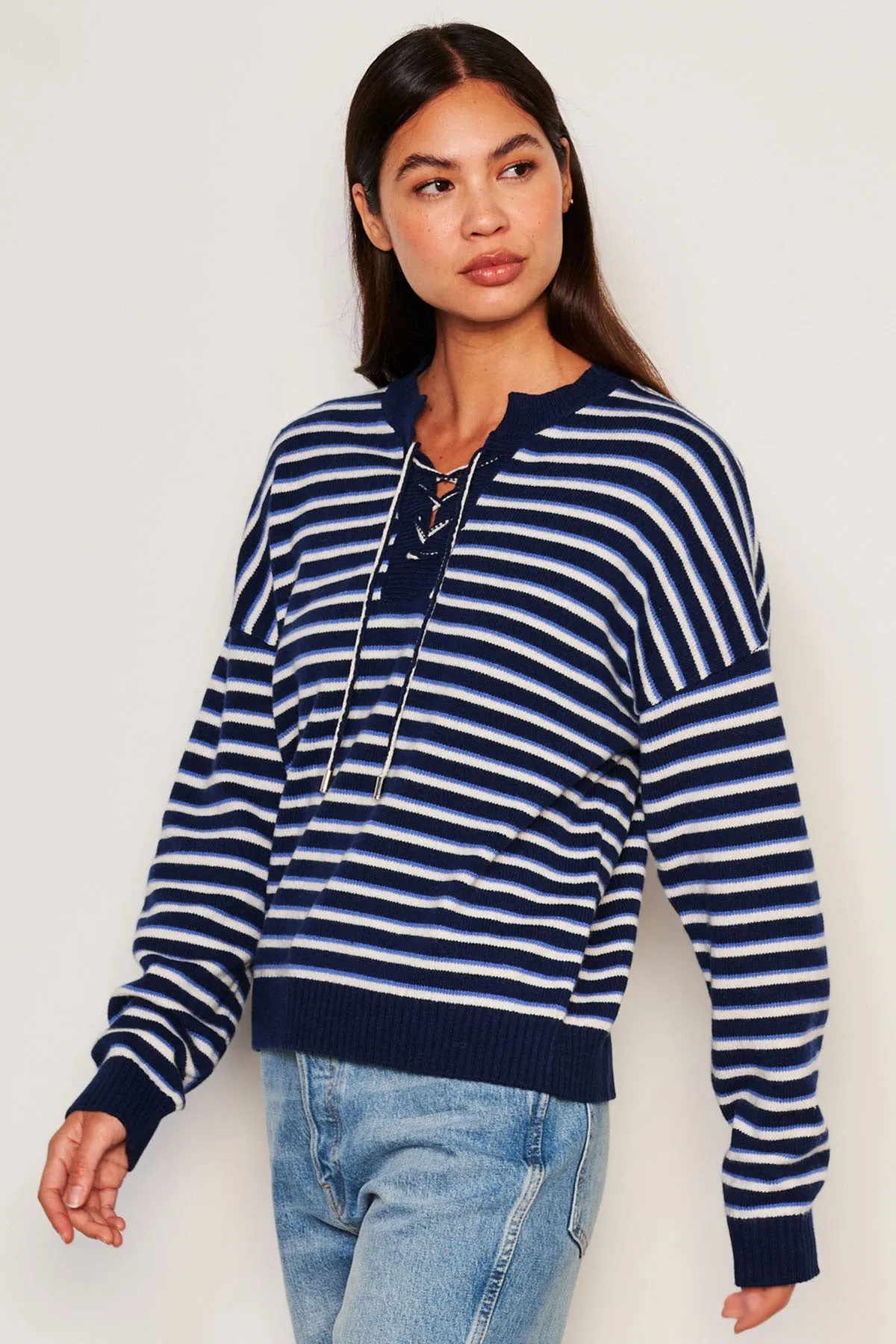 Sundry Stripes Lace Up Sweater in Oyster sold by Bailey 44 product image thumbnail 3