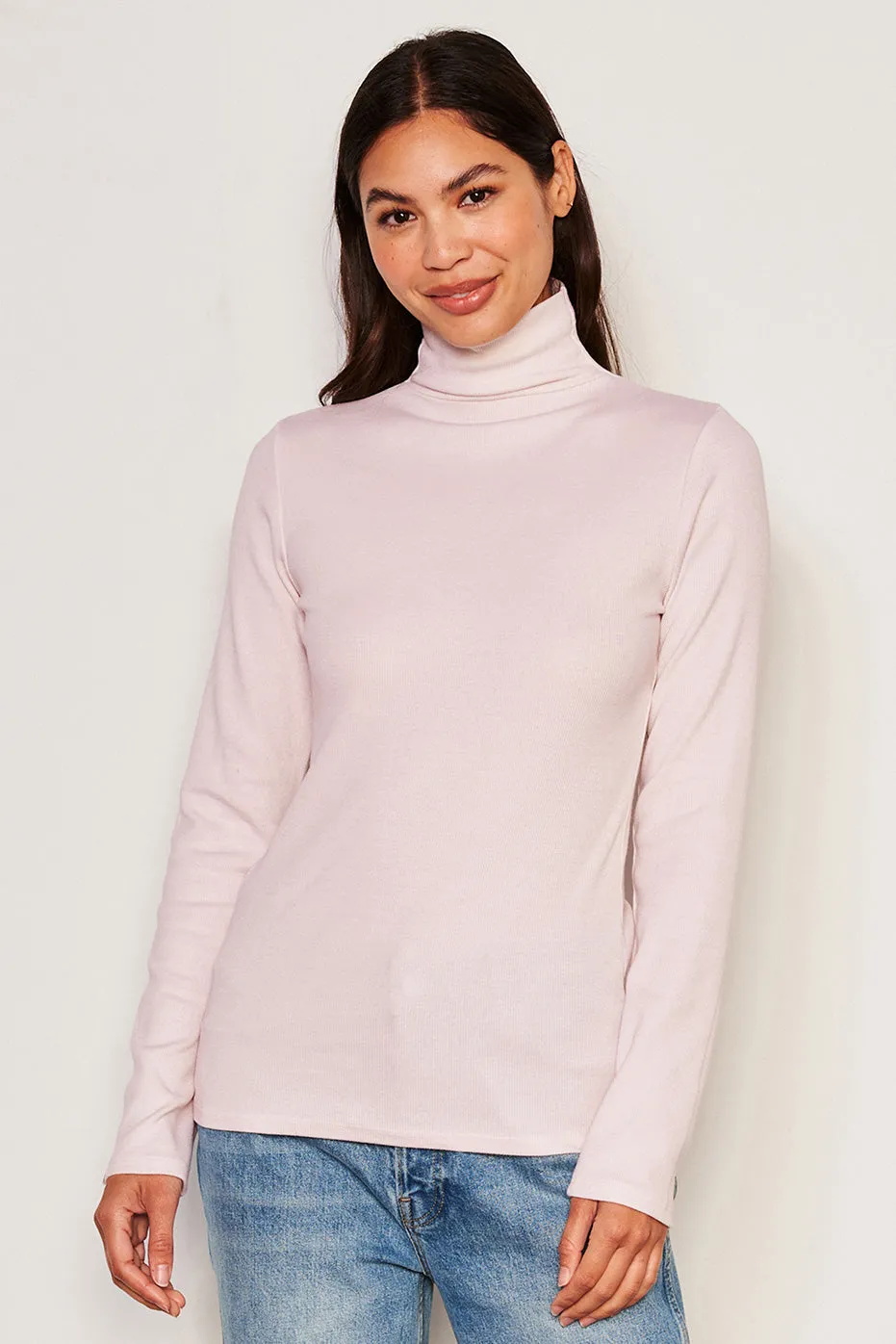 Sundry Long Sleeve Mock Neck Top in Flush Pink sold by Bailey 44