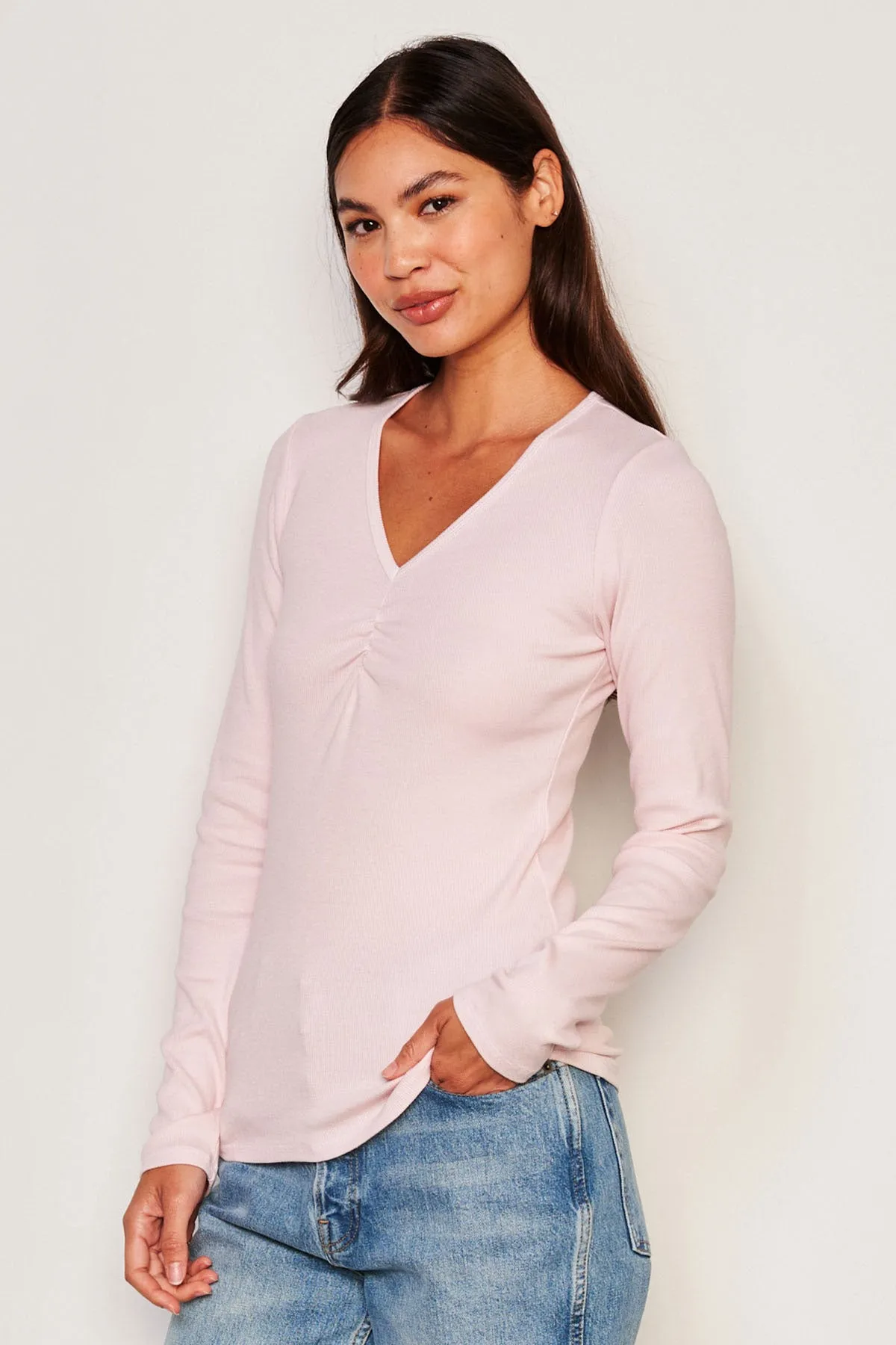 Sundry Long Sleeve V-neck Top in Flush Pink sold by Bailey 44 product image thumbnail 2