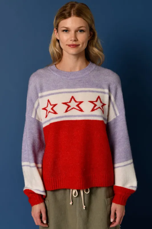 Sundry Star Intarsia Sweater in Flare Red sold by Bailey 44