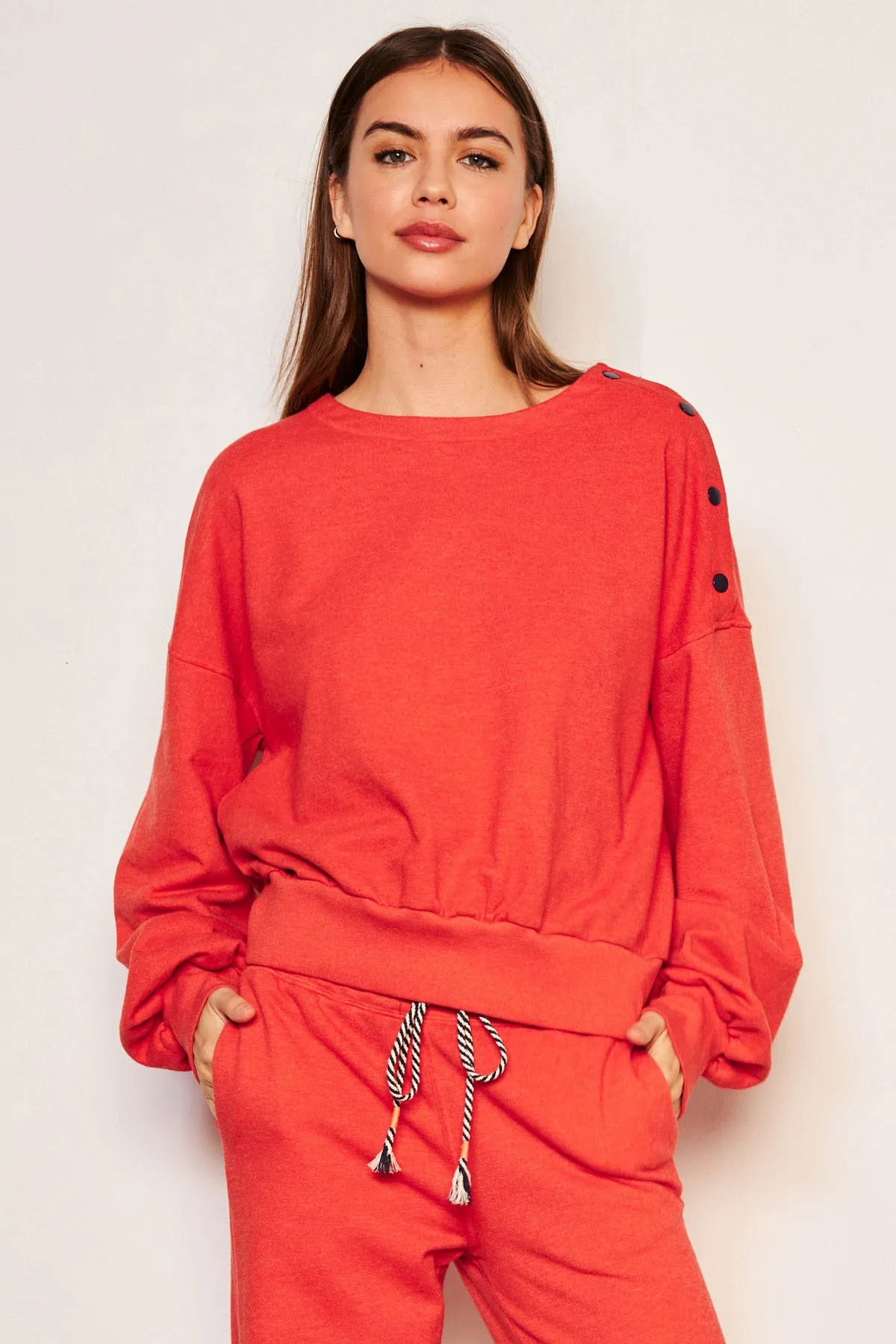 Sundry Snap Sweatshirt in Flare Red sold by Bailey 44