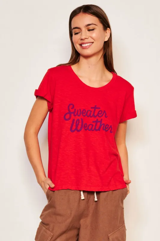 Sundry Sweater Weather Rolled Sleeve Tee in Flare Red sold by Bailey 44