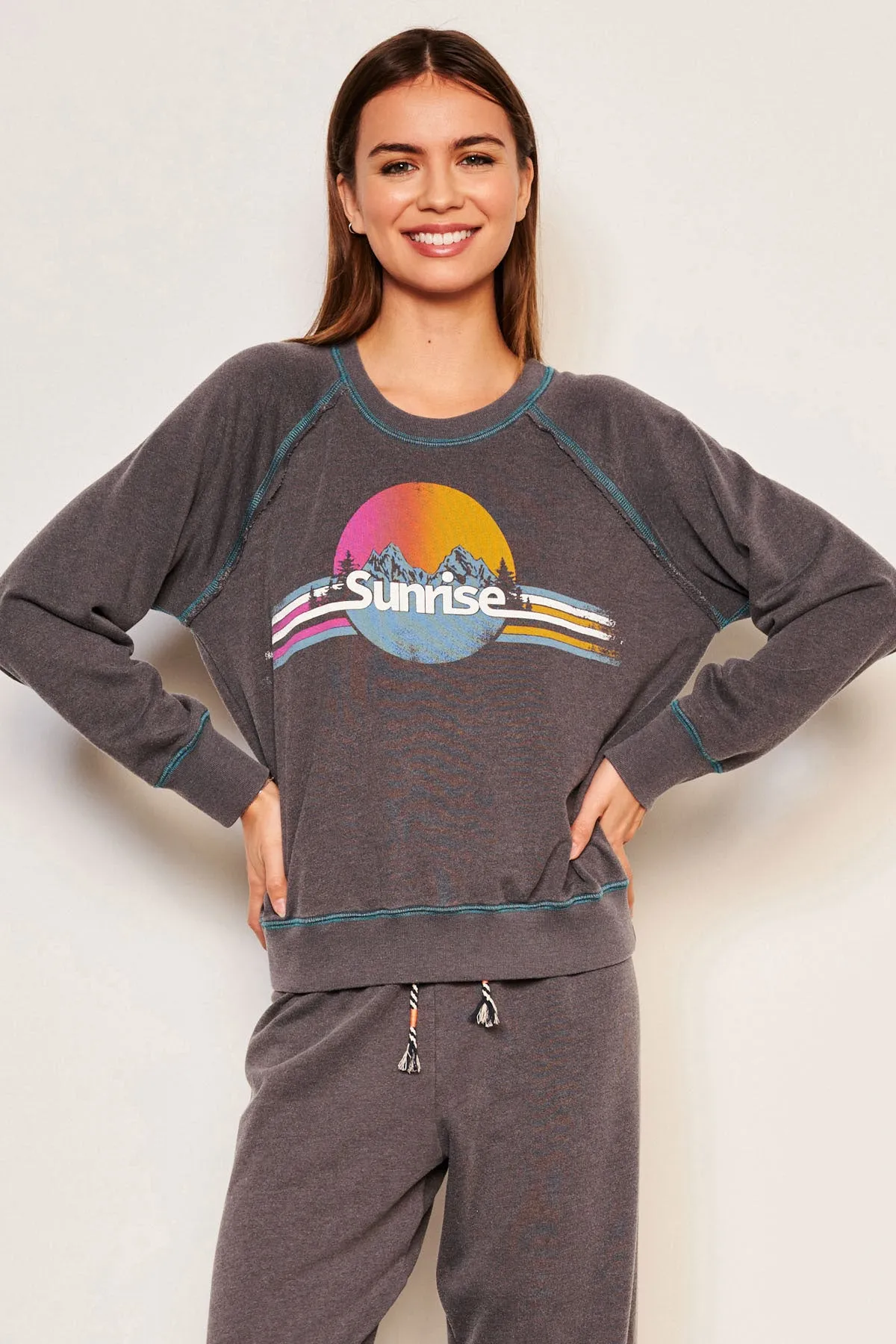 Sundry Sunrise Raglan Sweatshirt in Washed Black sold by Bailey 44