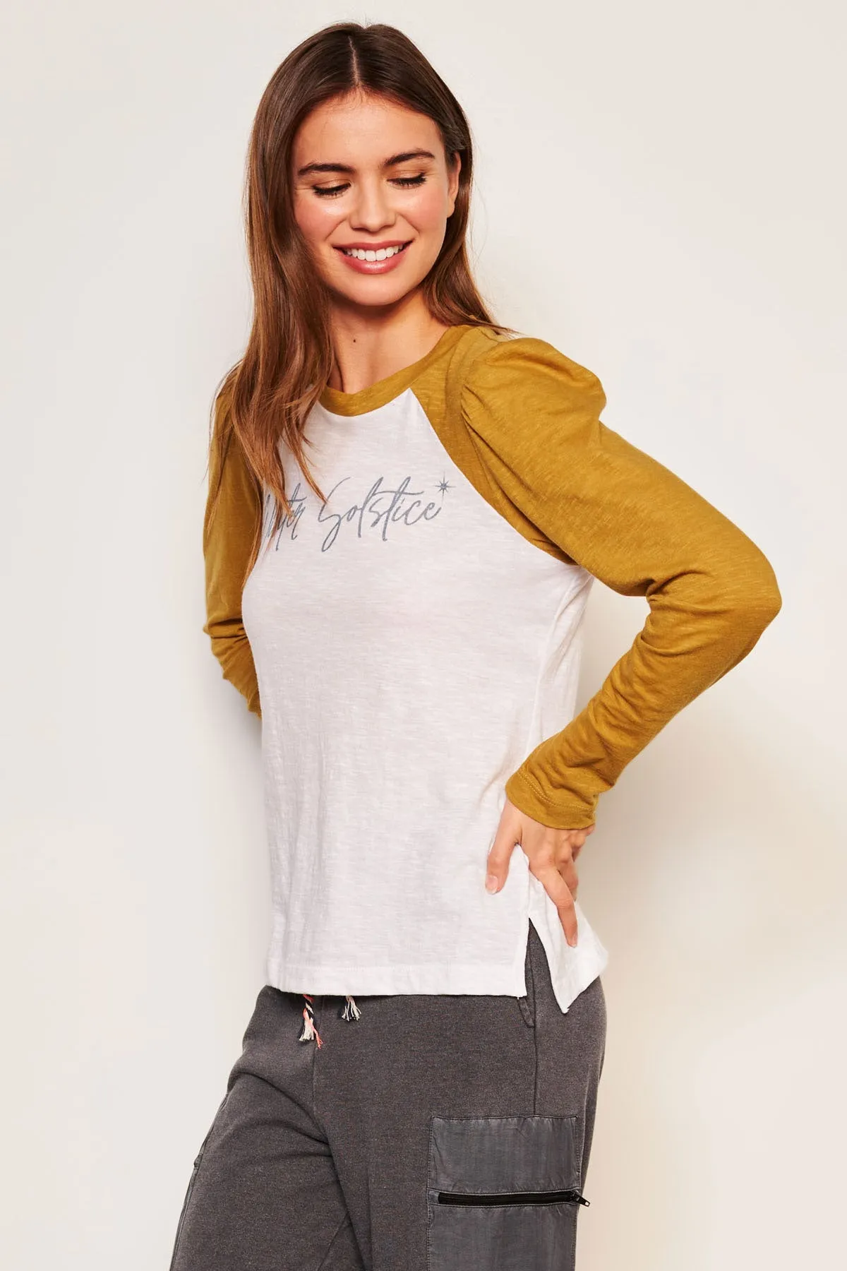 Sundry Winter Solstice Long Sleeve Contrast Sleeve Tee in Optic White sold by Bailey 44 product image thumbnail 3