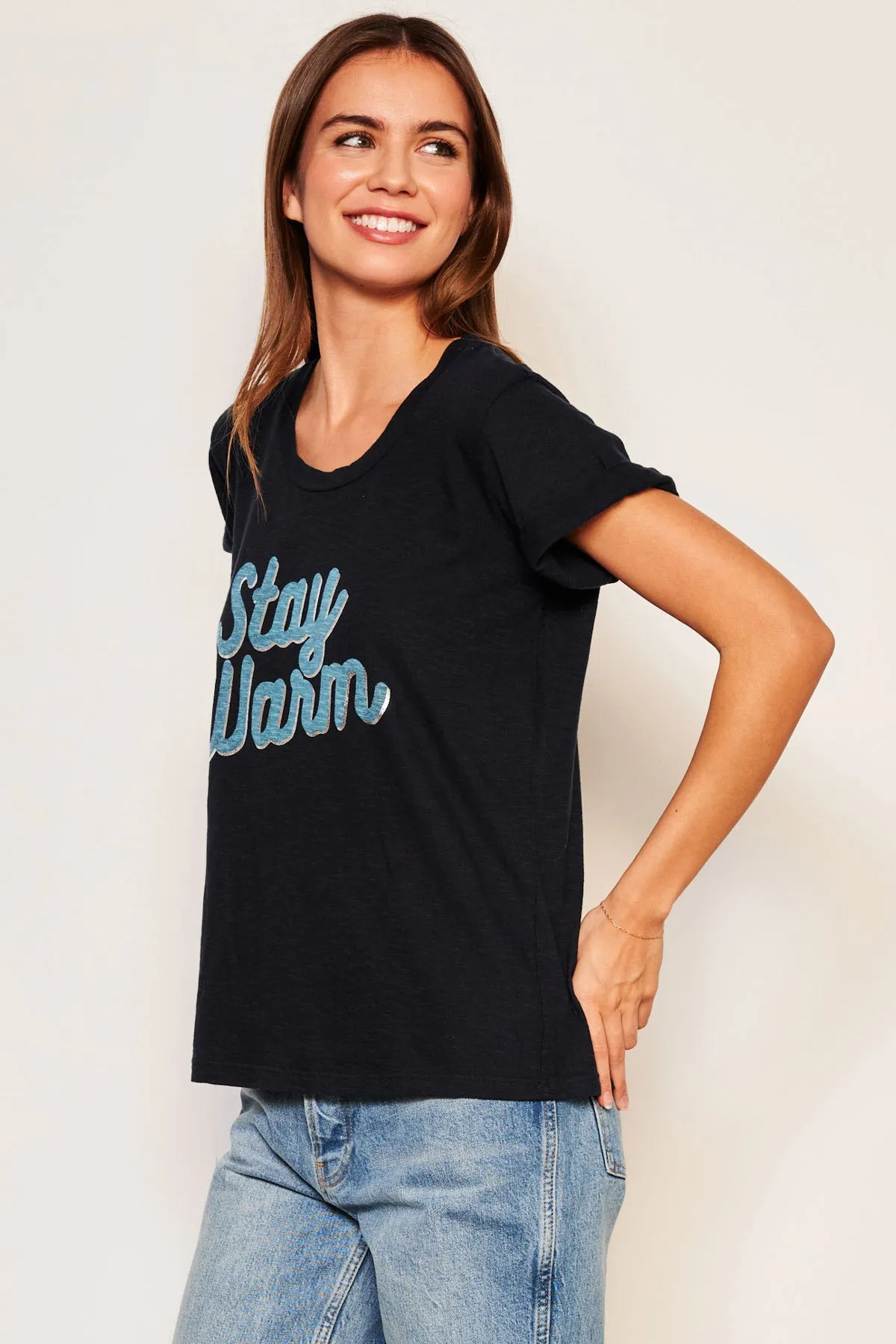 Sundry Stay Warm Rolled Sleeve Tee in Deep Navy sold by Bailey 44 product image thumbnail 2
