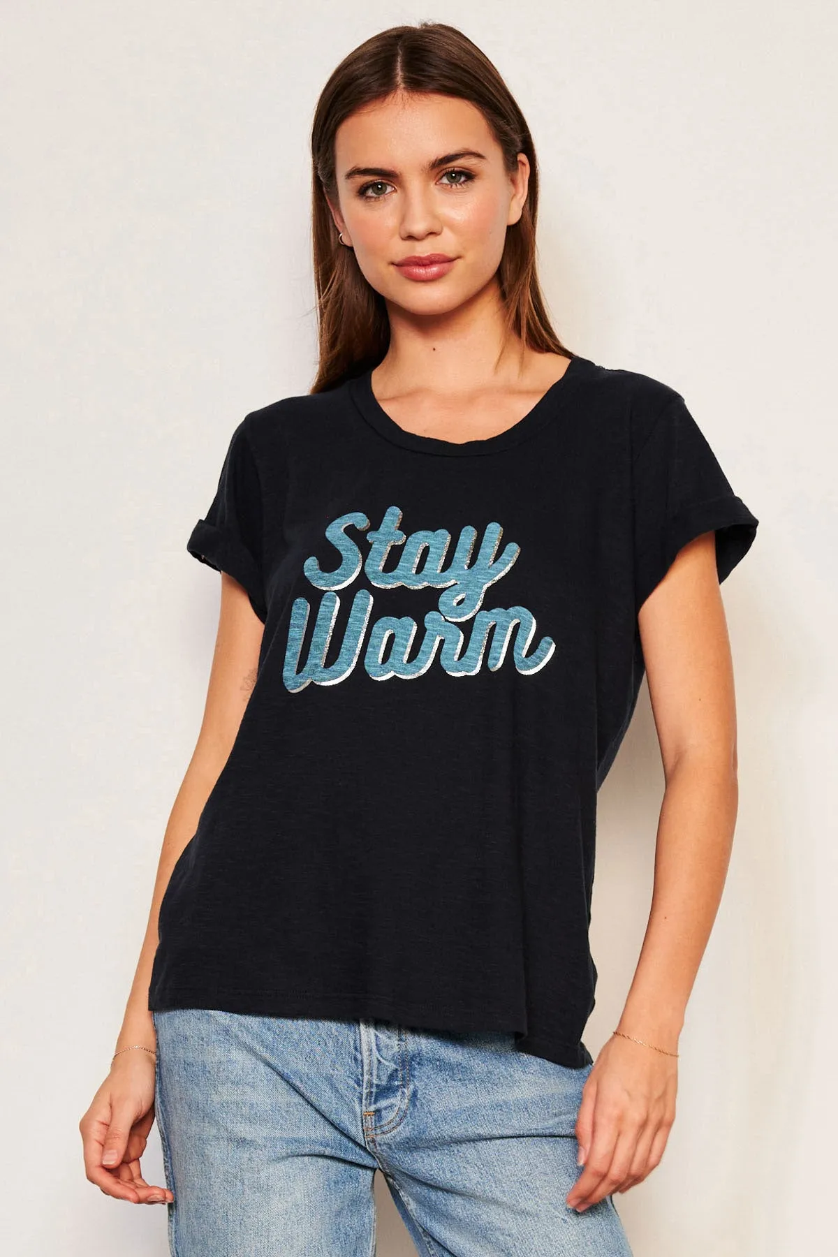 Sundry Stay Warm Rolled Sleeve Tee in Deep Navy sold by Bailey 44