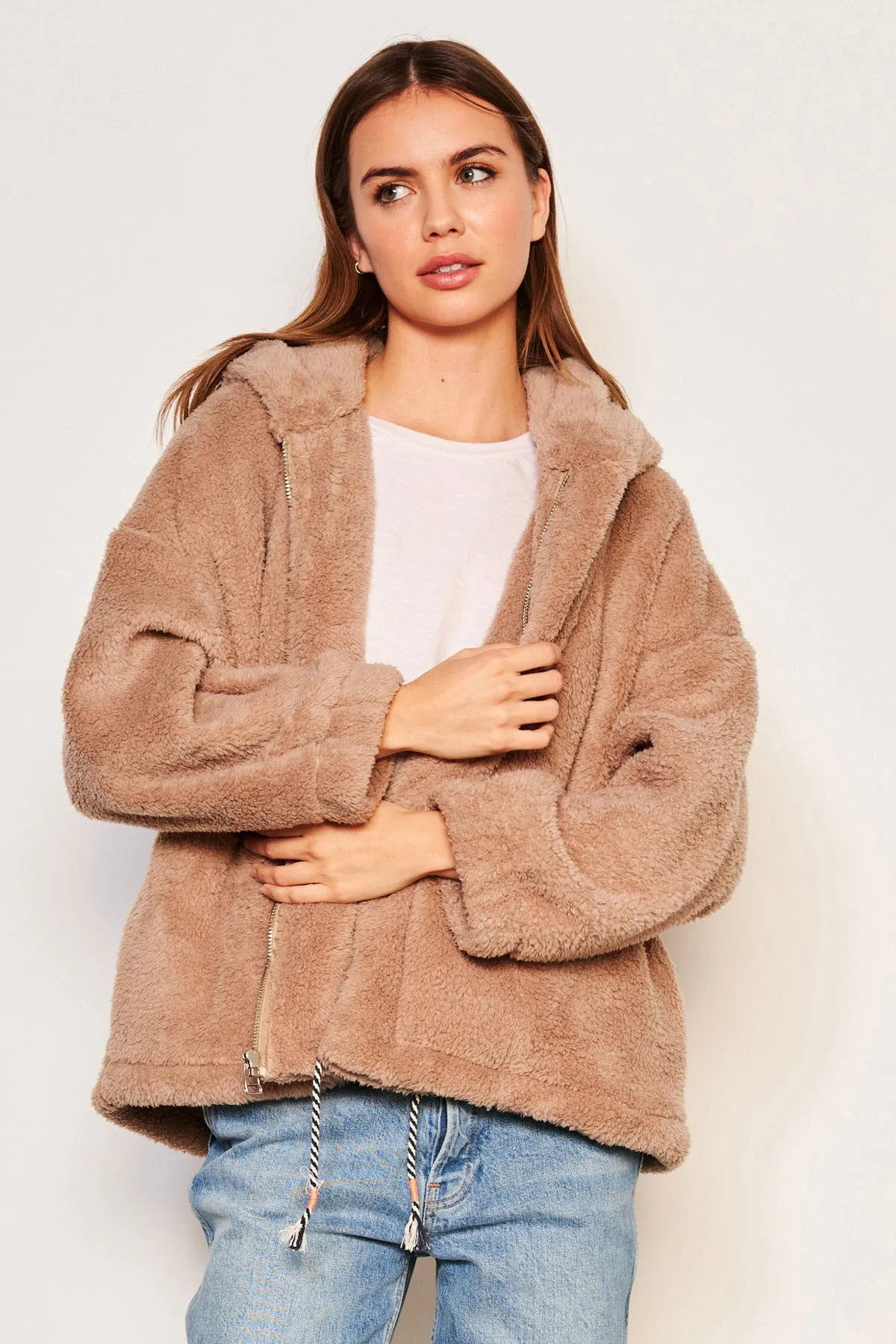 Sundry Sherpa Hooded Coat in Taupe sold by Bailey 44 product image thumbnail 4