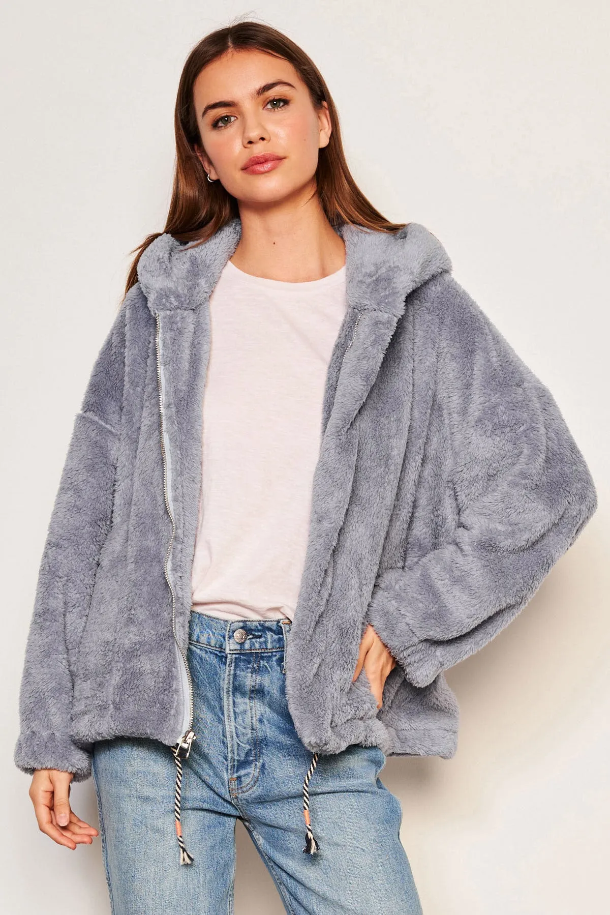 Sundry Sherpa Hooded Coat in Blue Linen sold by Bailey 44 product image thumbnail 2
