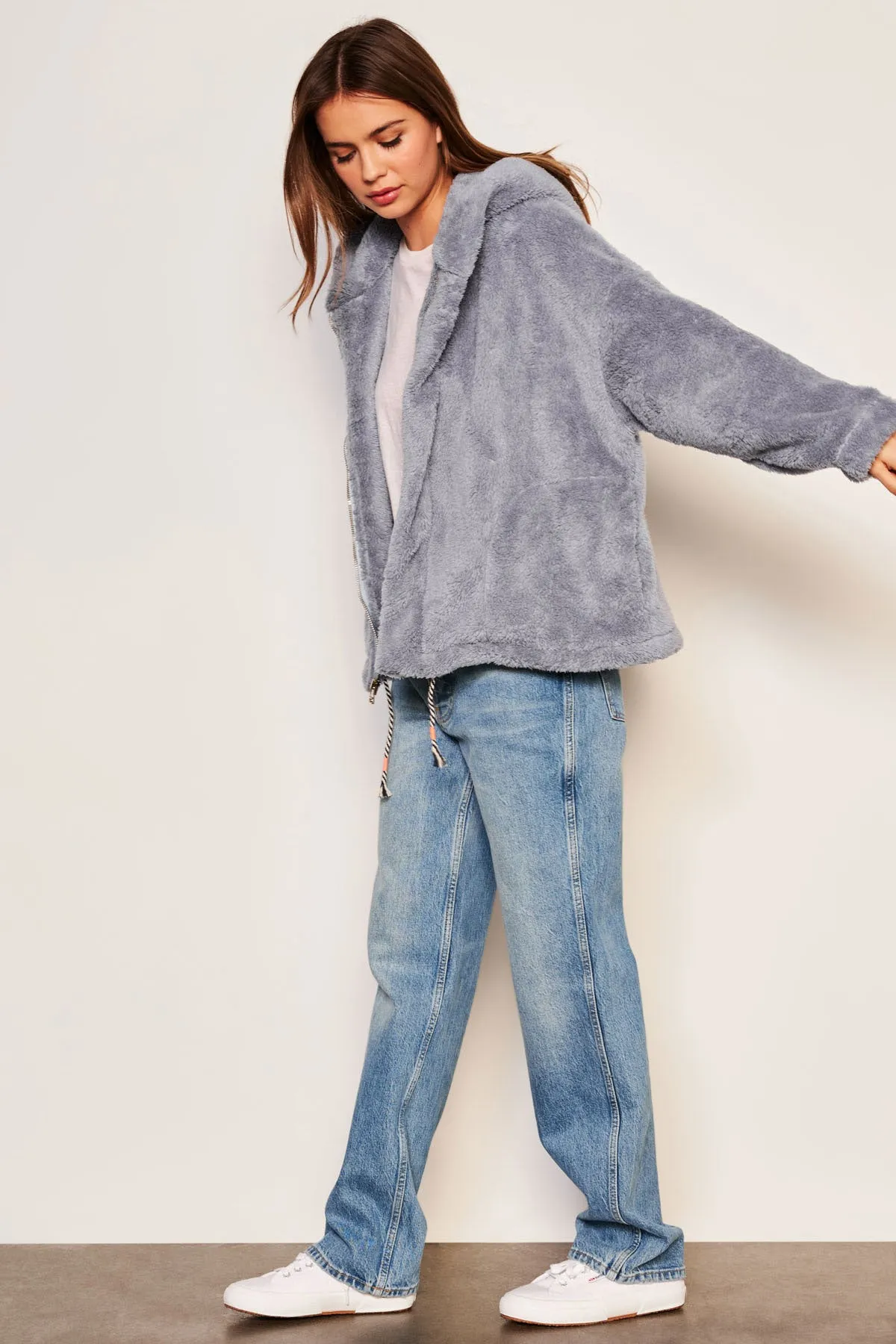 Sundry Sherpa Hooded Coat in Blue Linen sold by Bailey 44 product image thumbnail 3