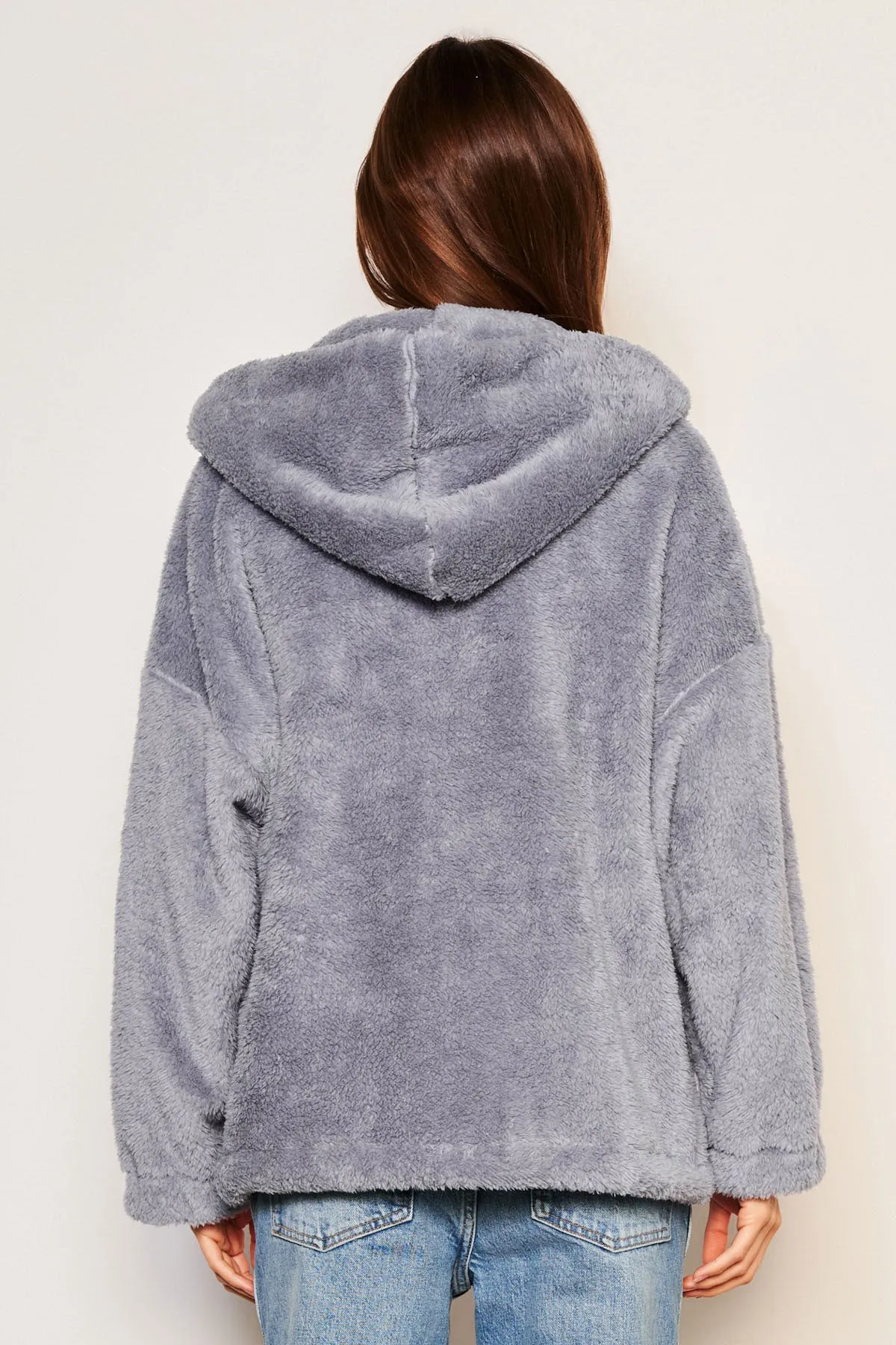 Sundry Sherpa Hooded Coat in Blue Linen sold by Bailey 44 product image thumbnail 4