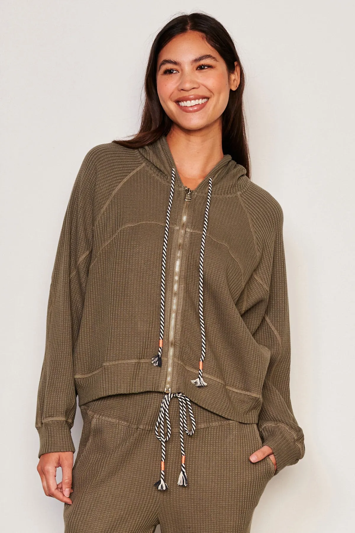 Sundry Seamed Zip Hoodie in Fern sold by Bailey 44