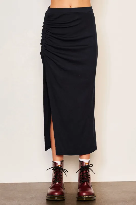 Sundry Rib Shirred Skirt in Deep Navy sold by Bailey 44