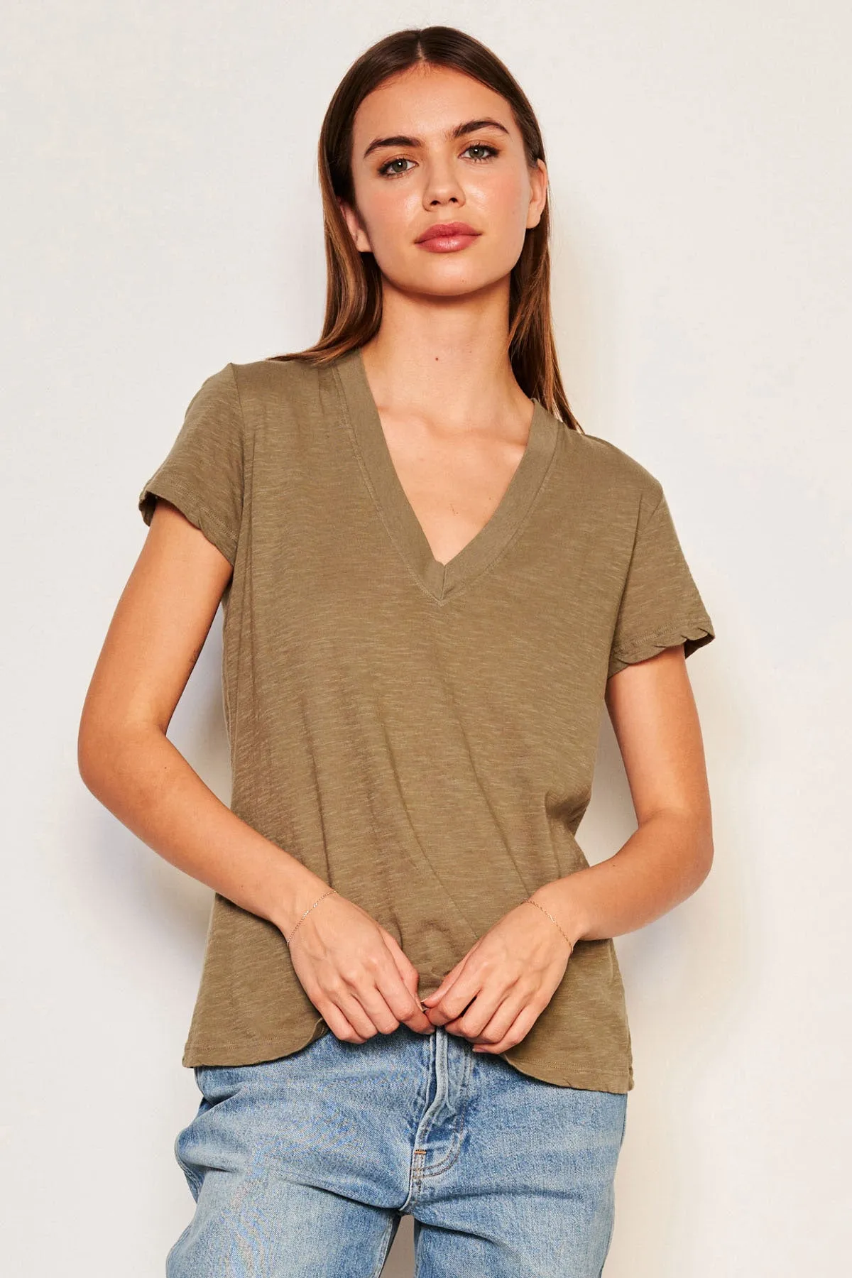 Sundry Deep V-Neck Tee in Fern sold by Bailey 44