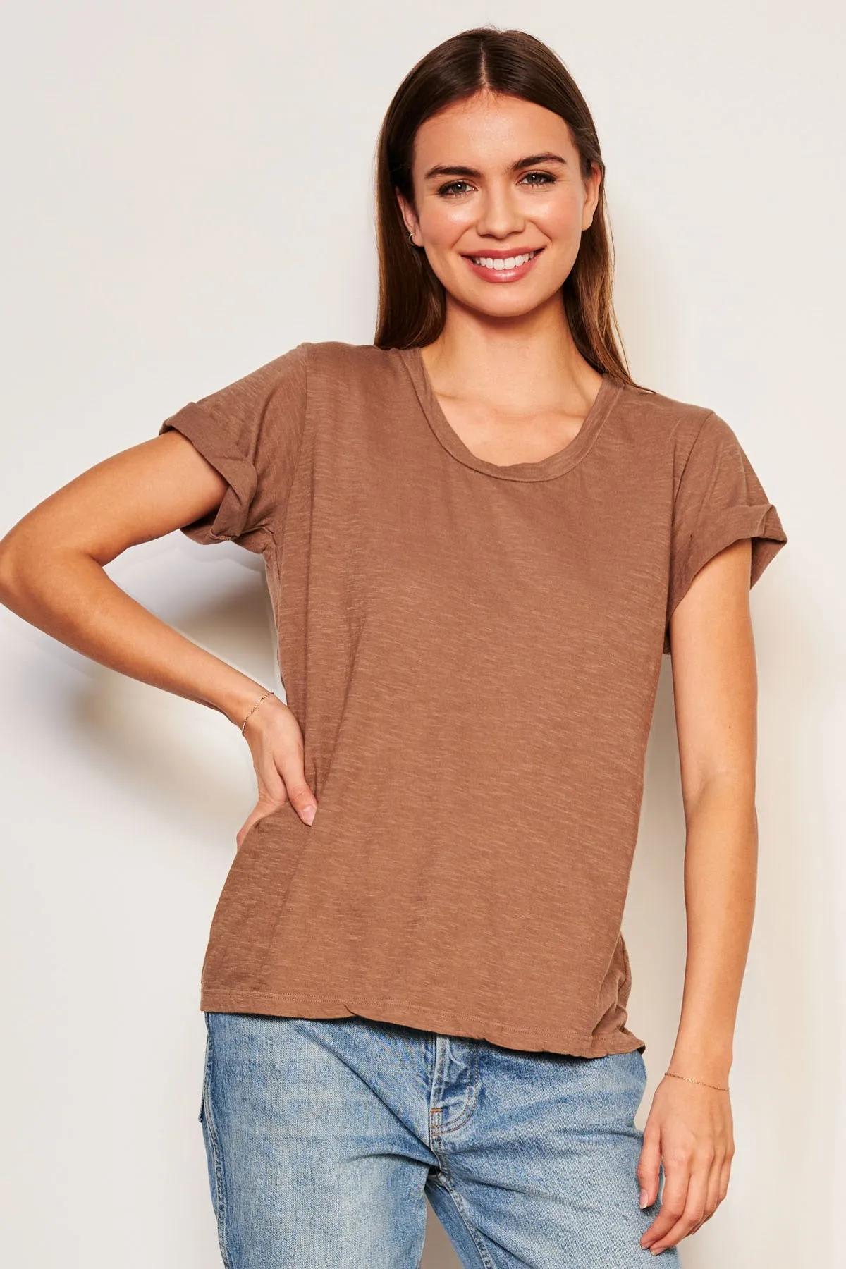 Sundry Rolled Sleeve Tee in Taupe sold by Bailey 44