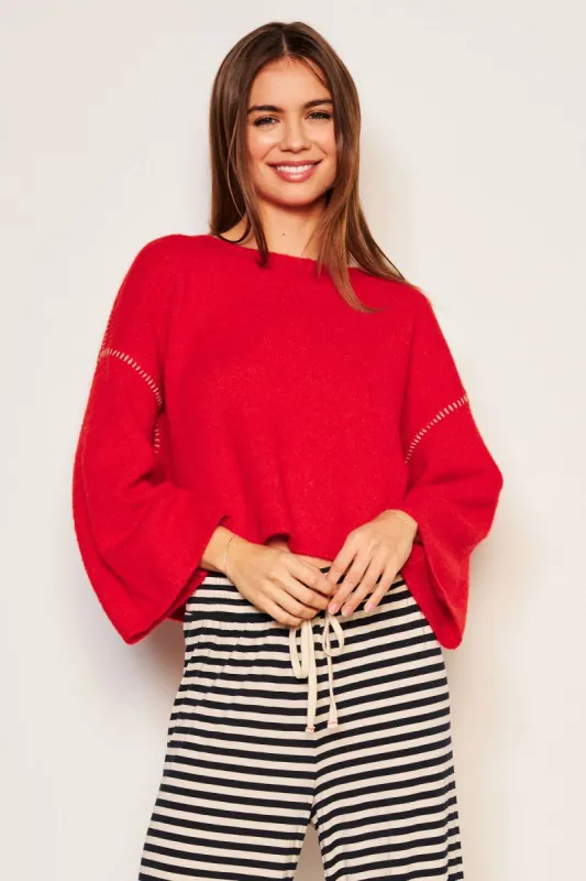 Sundry Cropped Whip Stitch Sweater in Flare Red sold by Bailey 44