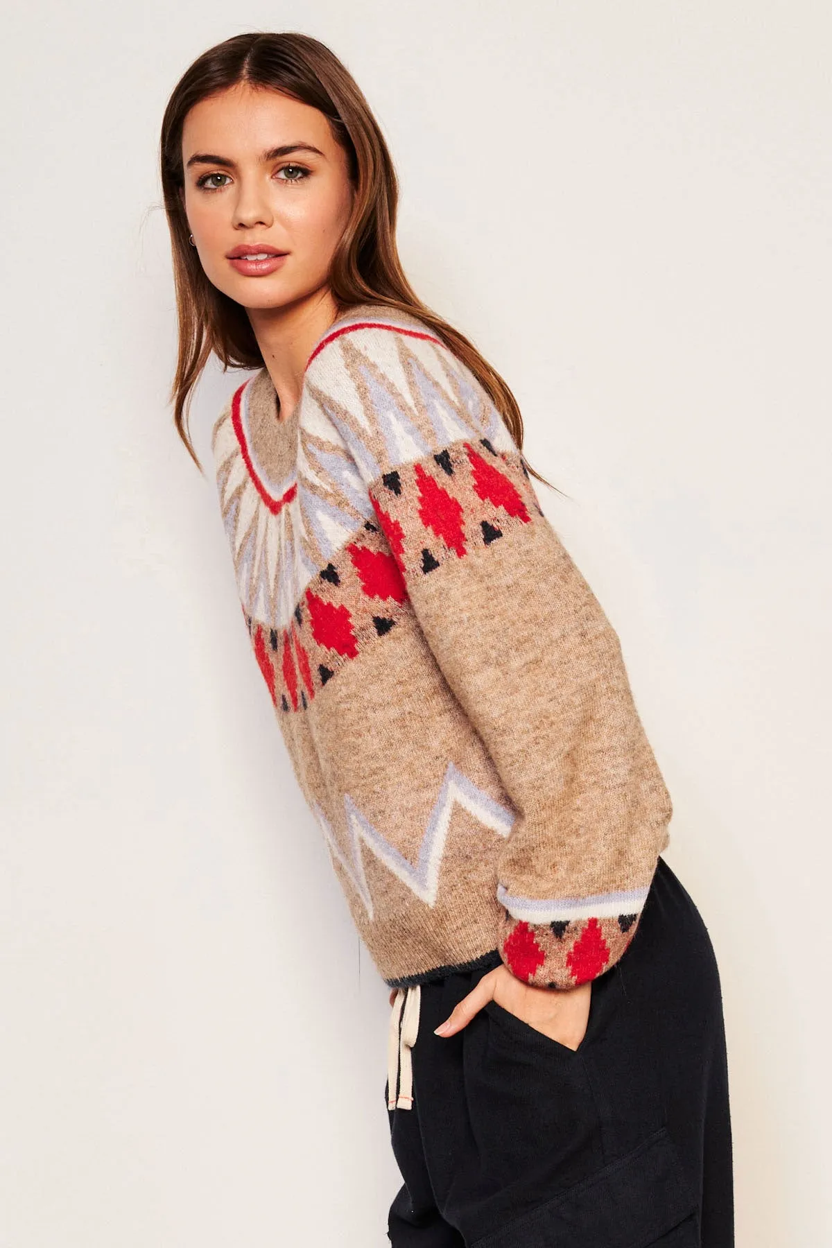 Sundry Fairisle Sweater in Taupe sold by Bailey 44 product image thumbnail 3