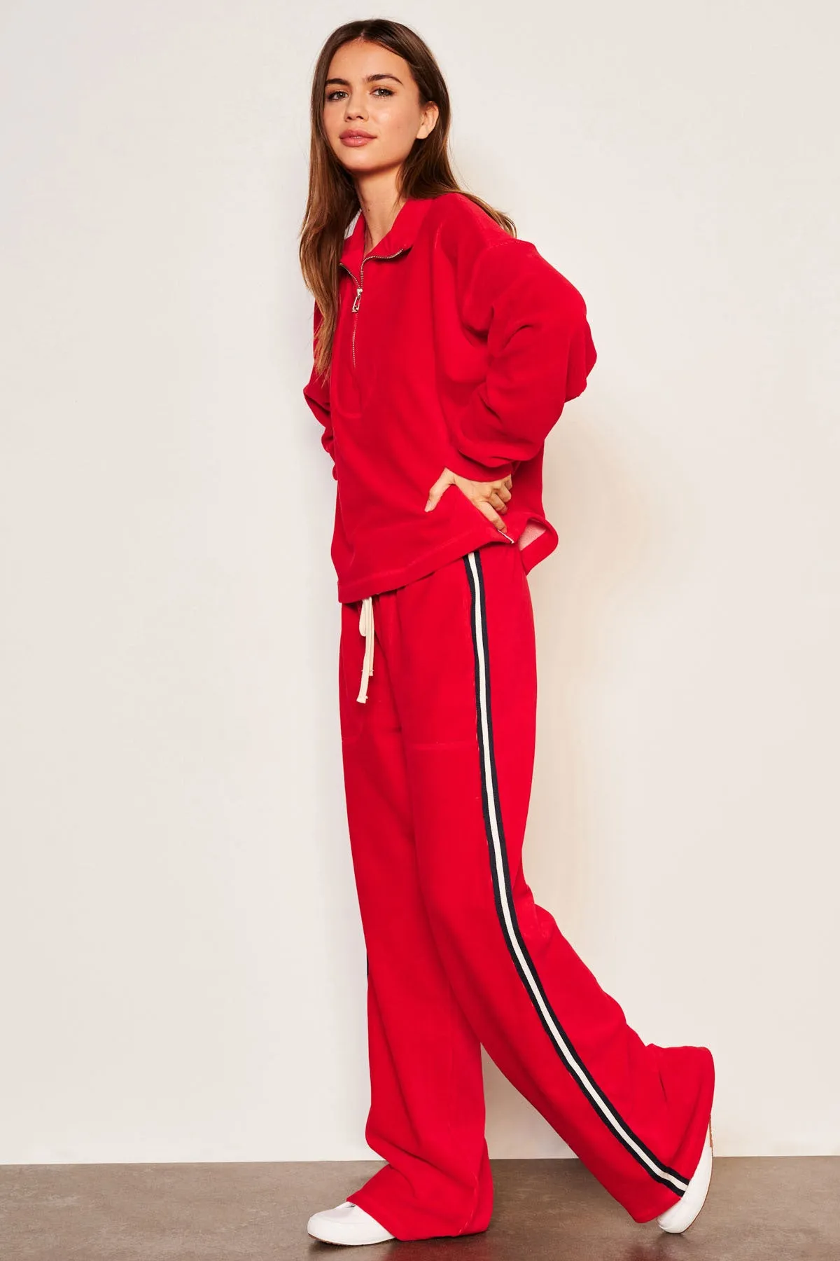 Sundry Crop Half Zip Popover Sweatshirt in Flare Red sold by Bailey 44 product image thumbnail 2