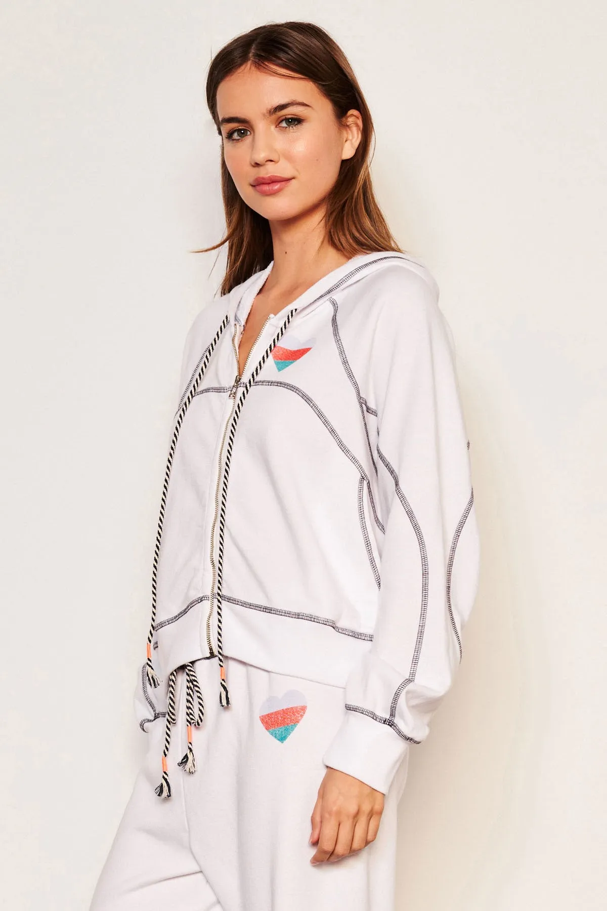 Sundry Heart Zip Hoodie in Optic White sold by Bailey 44 product image thumbnail 3