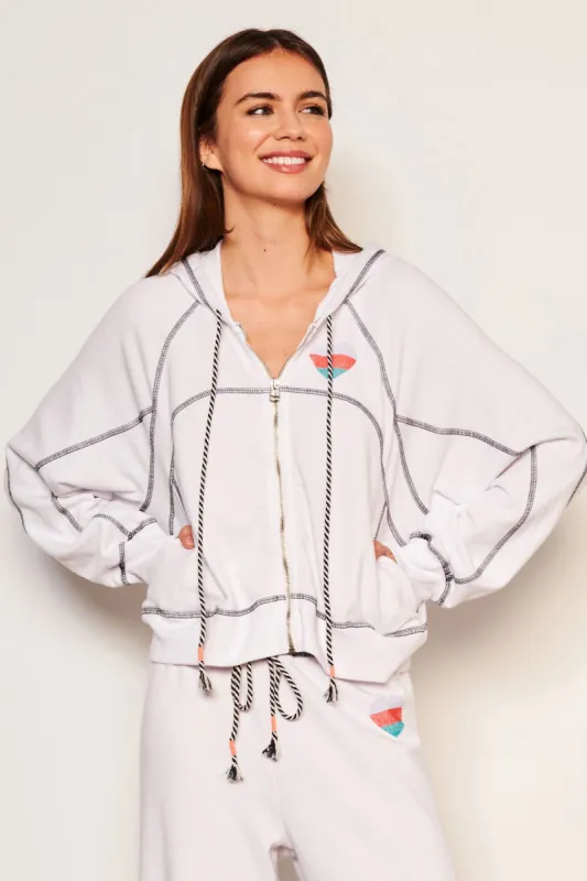 Sundry Heart Zip Hoodie in Optic White made by Sundry