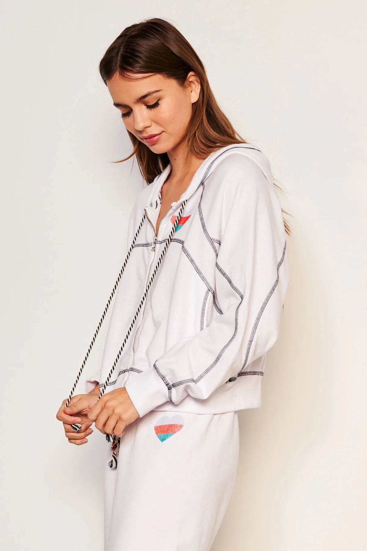 Sundry Heart Zip Hoodie in Optic White sold by Bailey 44 product image thumbnail 2