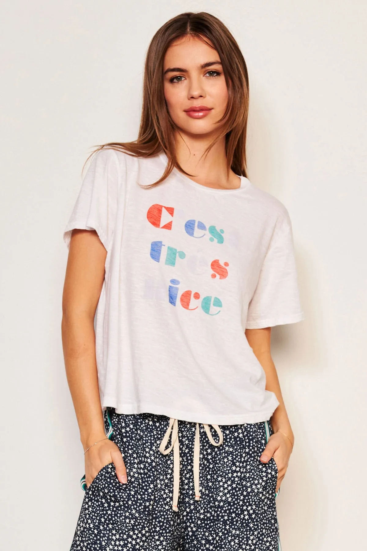 Sundry C'est Crew Neck Tee in Optic White sold by Bailey 44 product image thumbnail 3