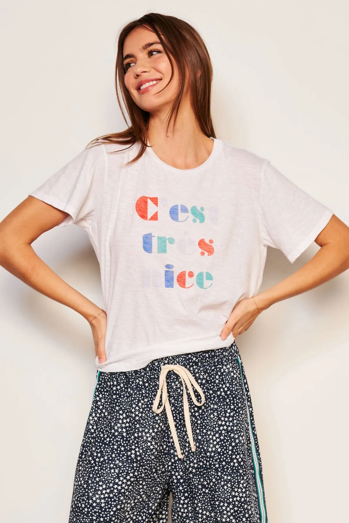Sundry C'est Crew Neck Tee in Optic White sold by Bailey 44 product image thumbnail 2