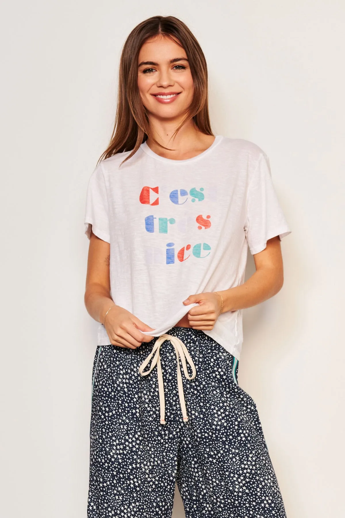 Sundry C'est Crew Neck Tee in Optic White sold by Bailey 44