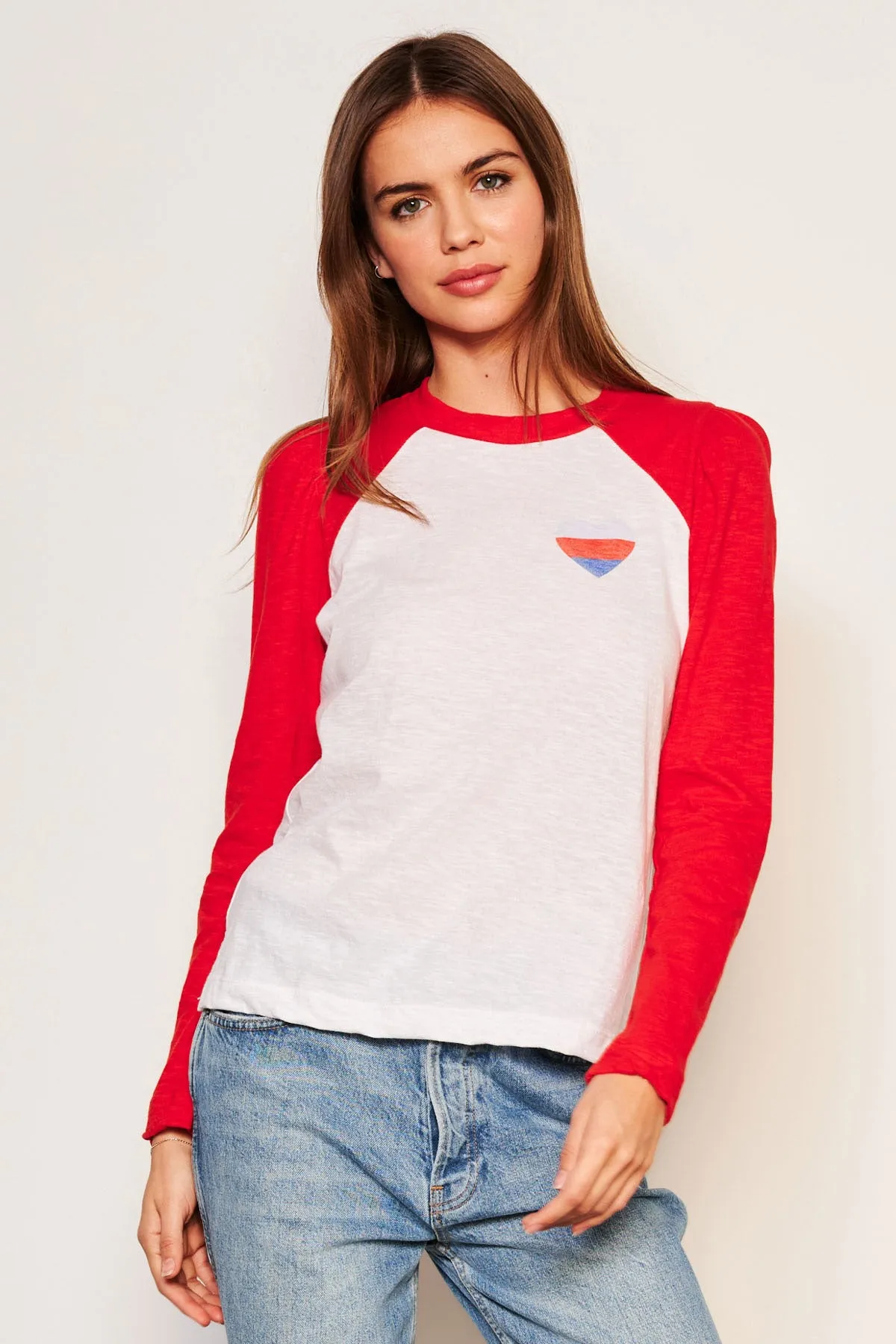 Sundry Heart Long Sleeve Contrast Sleeve Tee in Flare Red sold by Bailey 44 product image thumbnail 2