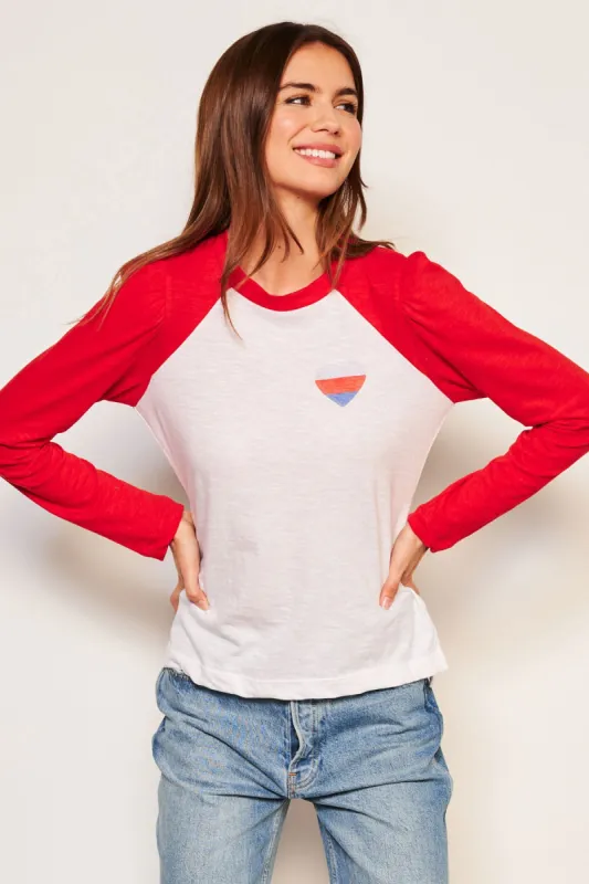 Sundry Heart Long Sleeve Contrast Sleeve Tee in Flare Red sold by Bailey 44