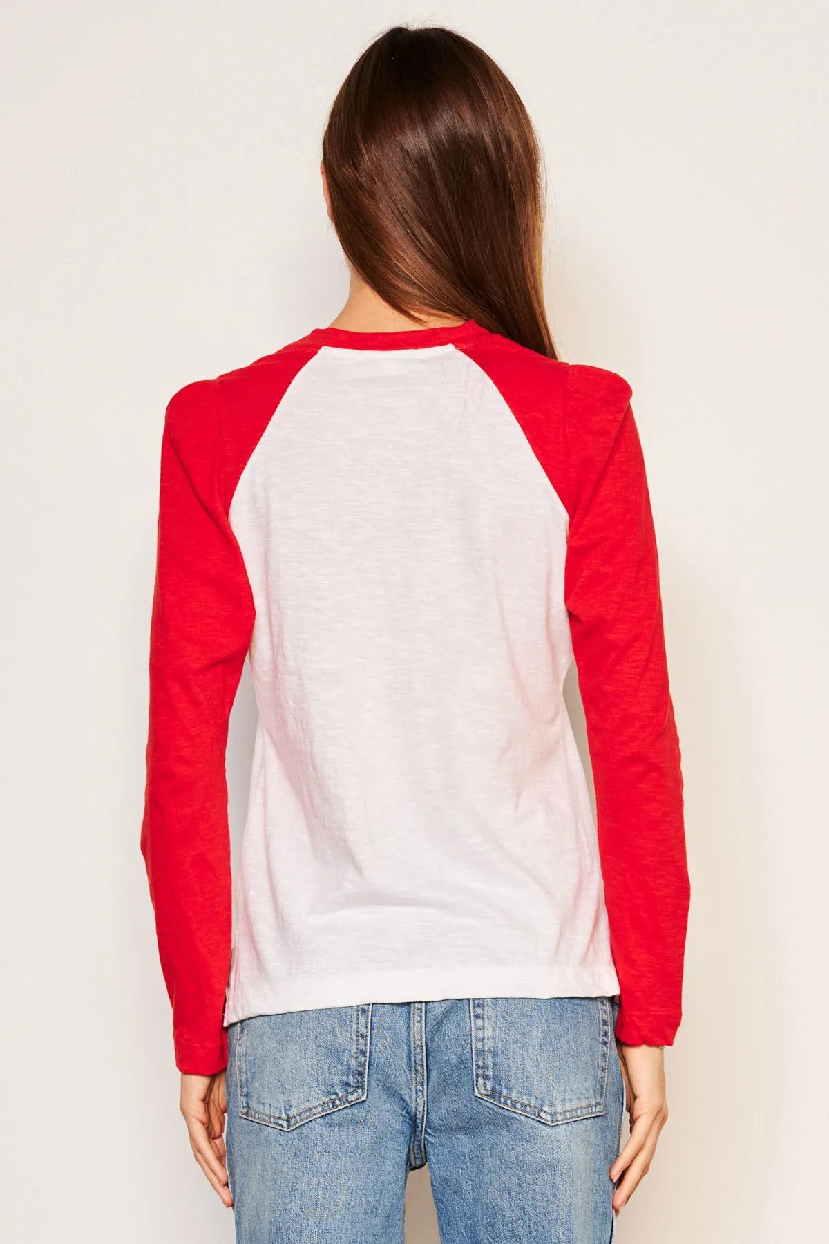 Sundry Heart Long Sleeve Contrast Sleeve Tee in Flare Red sold by Bailey 44 product image thumbnail 4