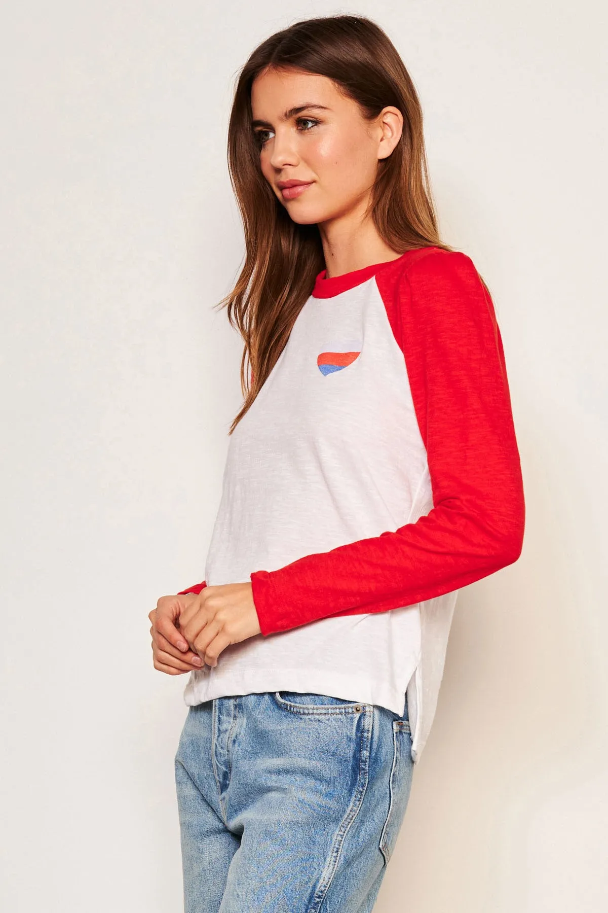 Sundry Heart Long Sleeve Contrast Sleeve Tee in Flare Red sold by Bailey 44 product image thumbnail 3