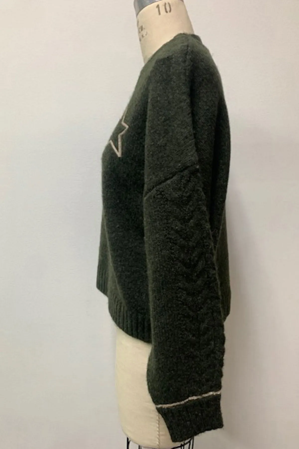 Sundry Cable Sleeve Sweater with Embroidery in Fern sold by Bailey 44 product image thumbnail 2