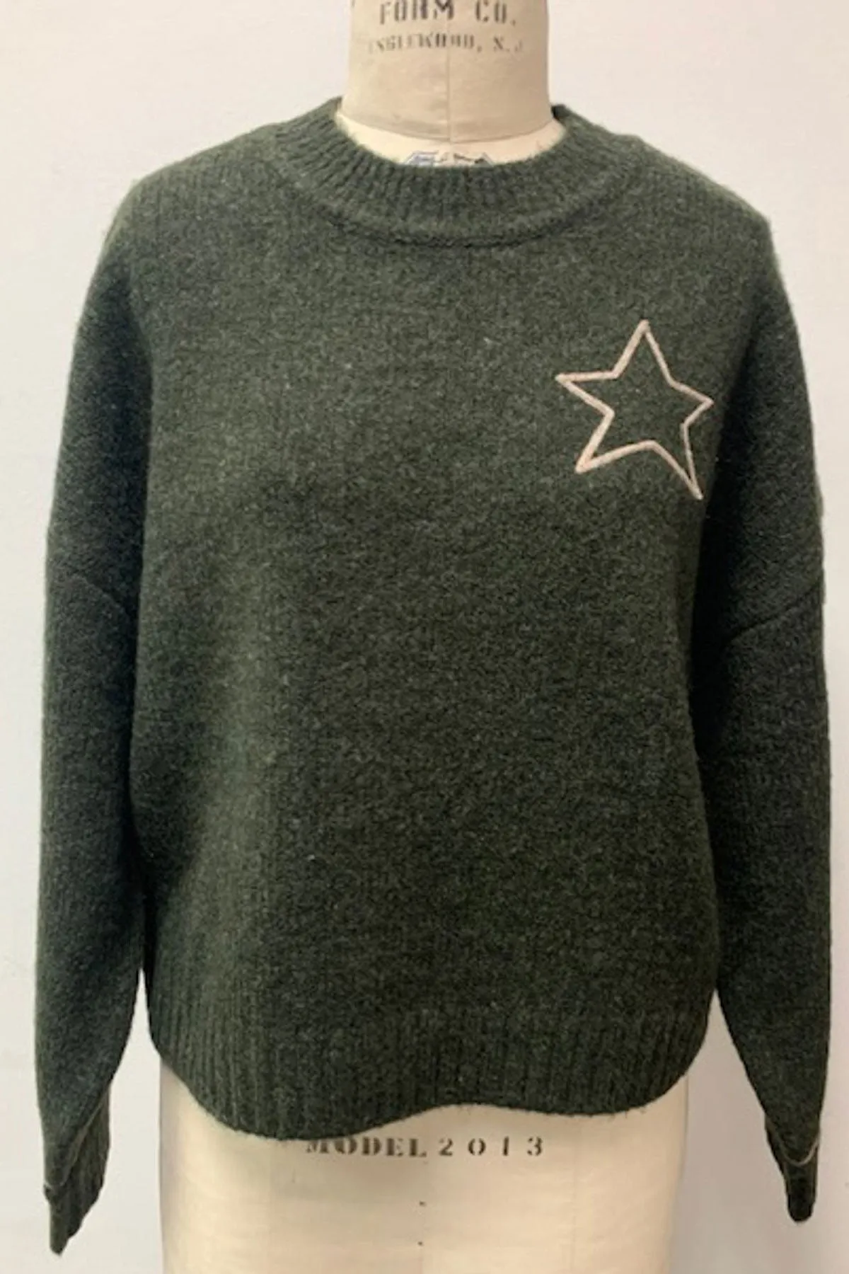 Sundry Cable Sleeve Sweater with Embroidery in Fern sold by Bailey 44