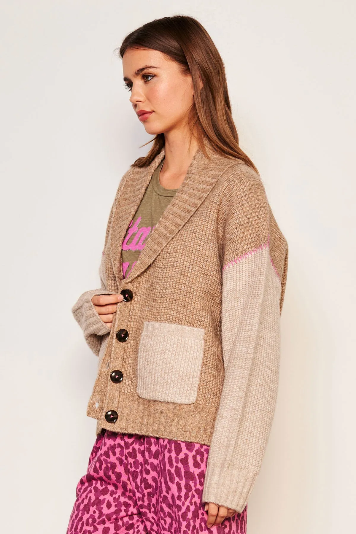 Sundry Shawl Collar Cardi in Taupe sold by Bailey 44 product image thumbnail 3