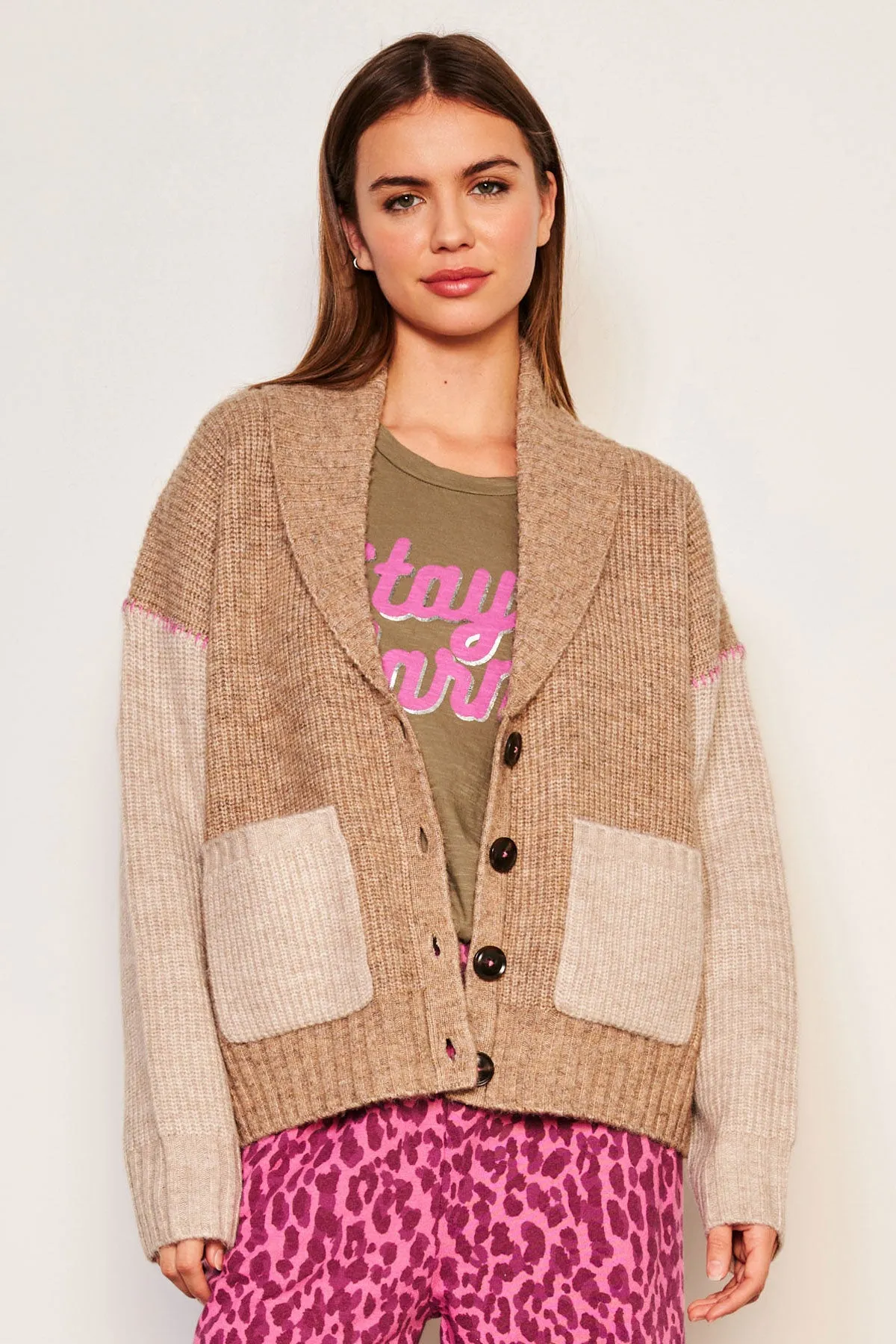 Sundry Shawl Collar Cardi in Taupe sold by Bailey 44