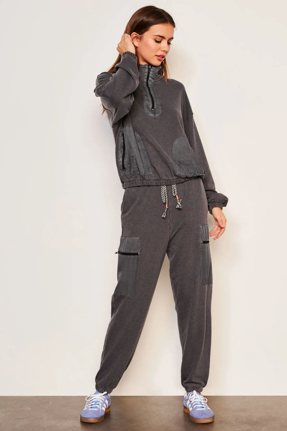 Sundry Mixed Media Half Zip Popover in Washed Black sold by Bailey 44 product image thumbnail 2