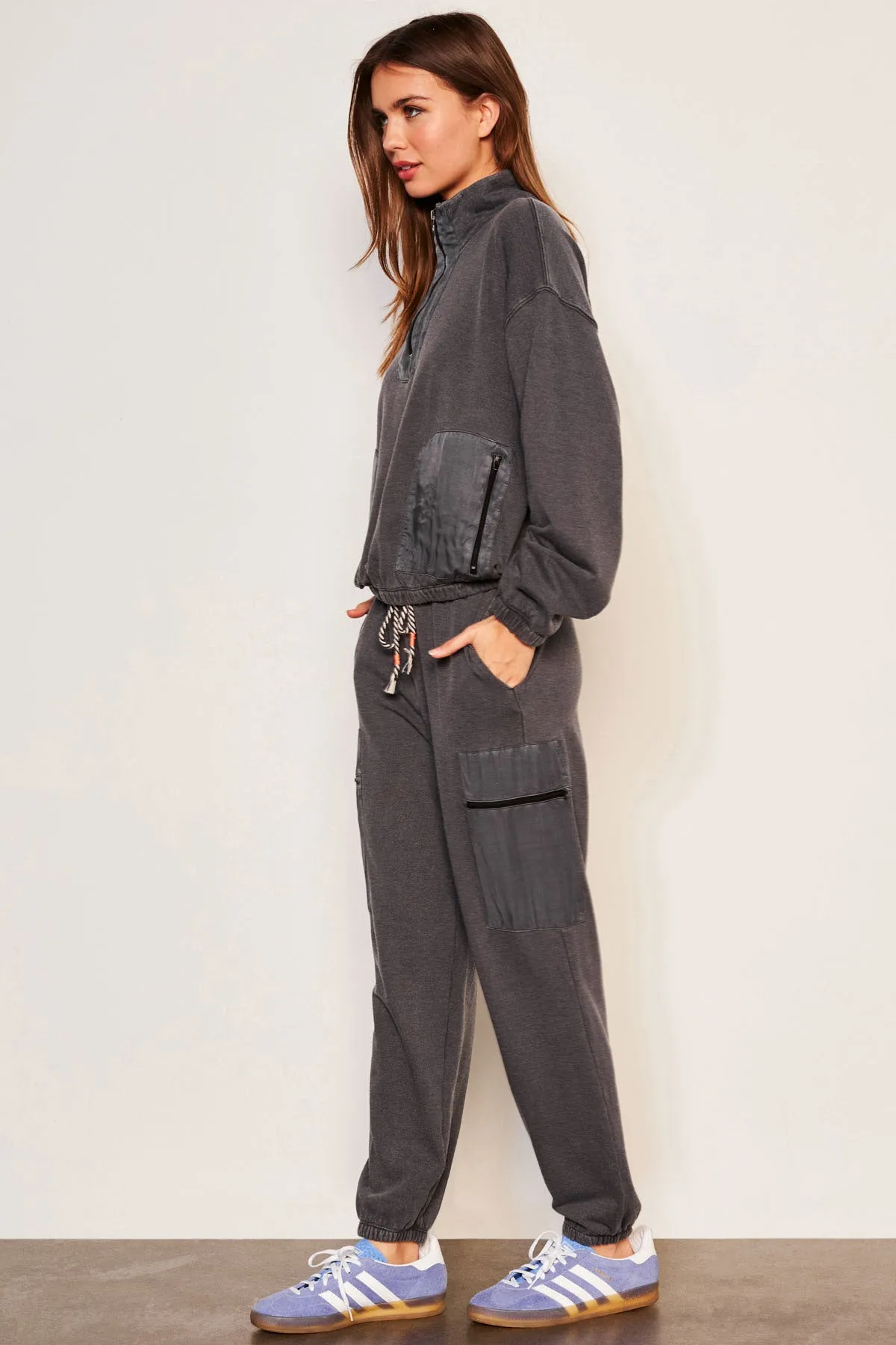 Sundry Mixed Media Half Zip Popover in Washed Black sold by Bailey 44 product image thumbnail 3