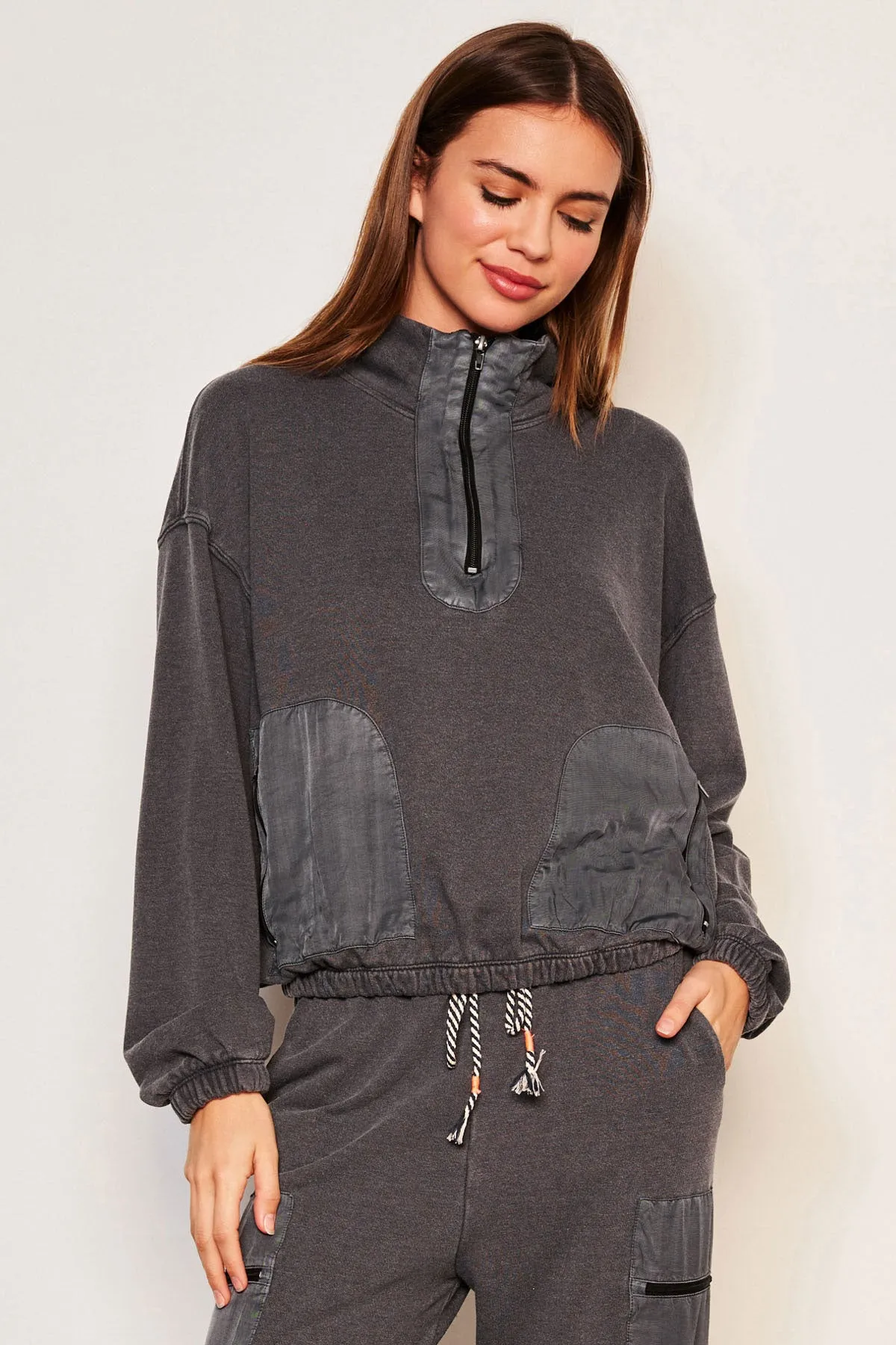 Sundry Mixed Media Half Zip Popover in Washed Black sold by Bailey 44