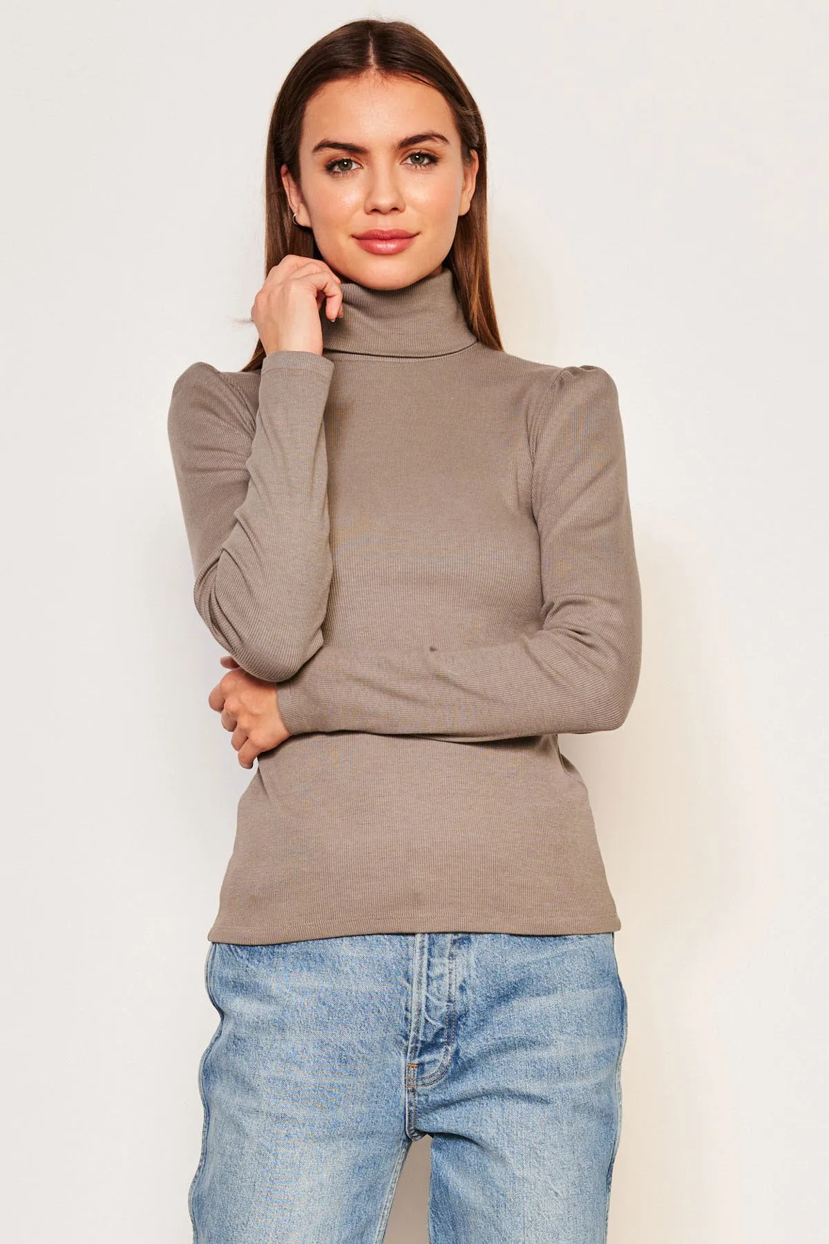Sundry Puff Sleeve Turtle Neck in Taupe sold by Bailey 44 product image thumbnail 4