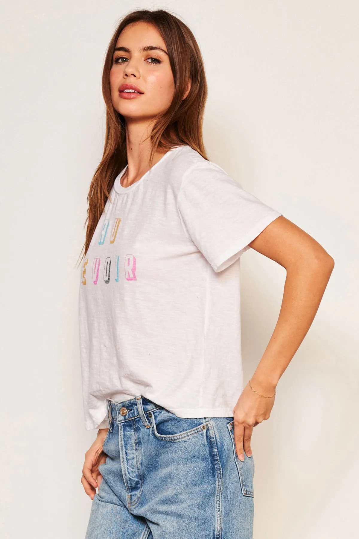 Sundry Au Revoir Crew Neck Tee in Optic White sold by Bailey 44 product image thumbnail 3