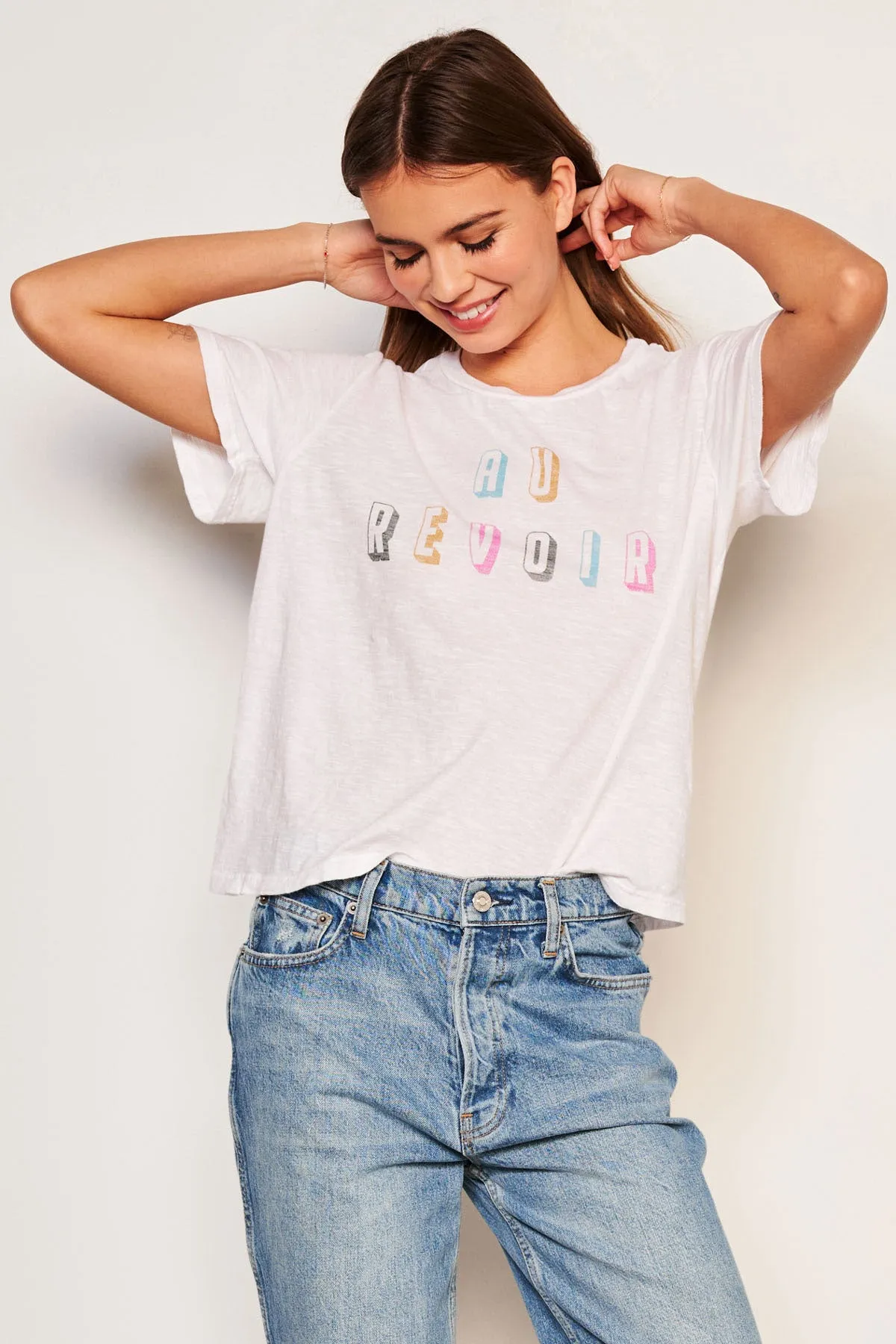 Sundry Au Revoir Crew Neck Tee in Optic White sold by Bailey 44 product image thumbnail 2