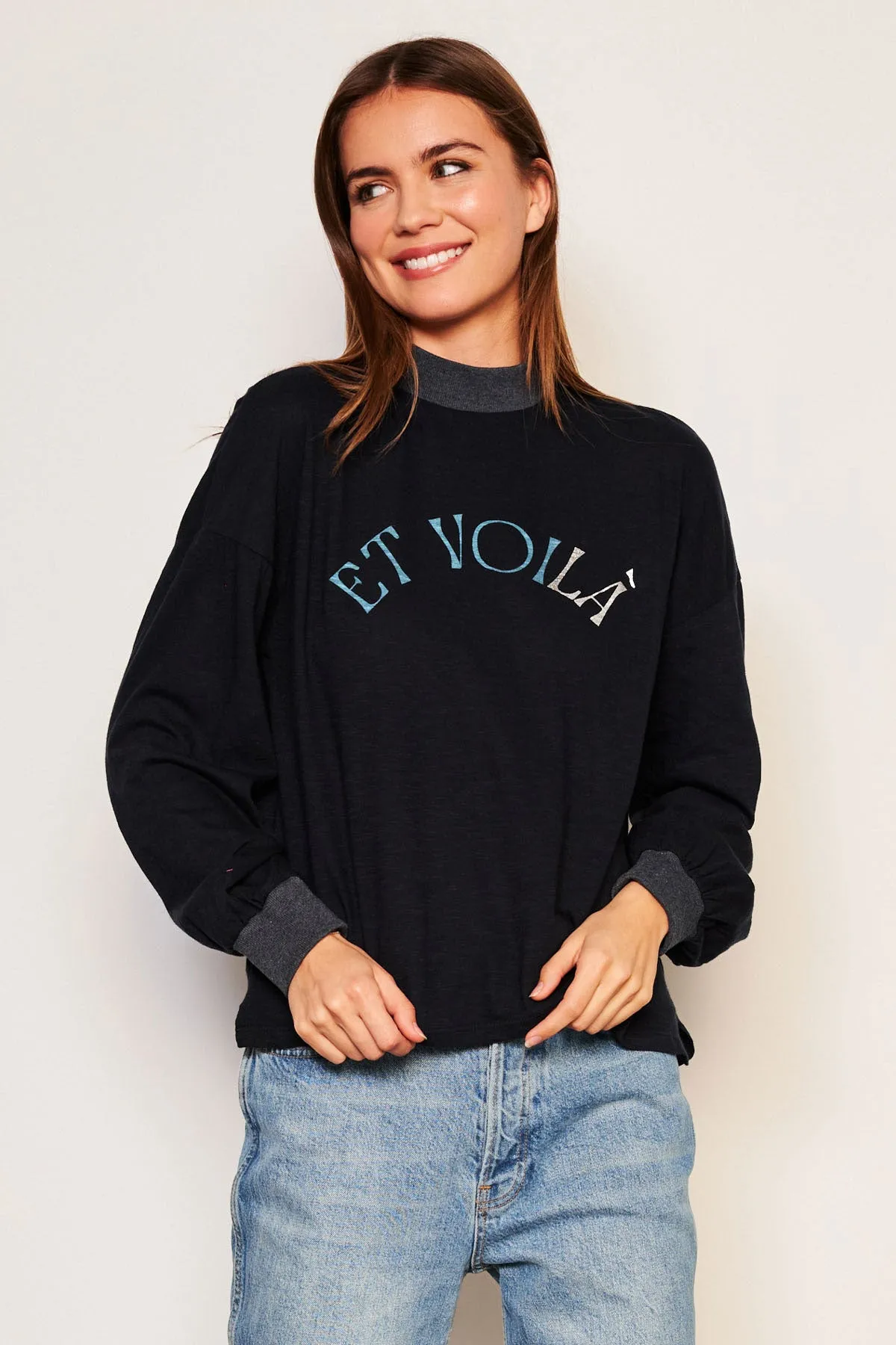 Sundry Et Voila Mock Neck Long Sleeve Tee in Deep Navy sold by Bailey 44 product image thumbnail 2