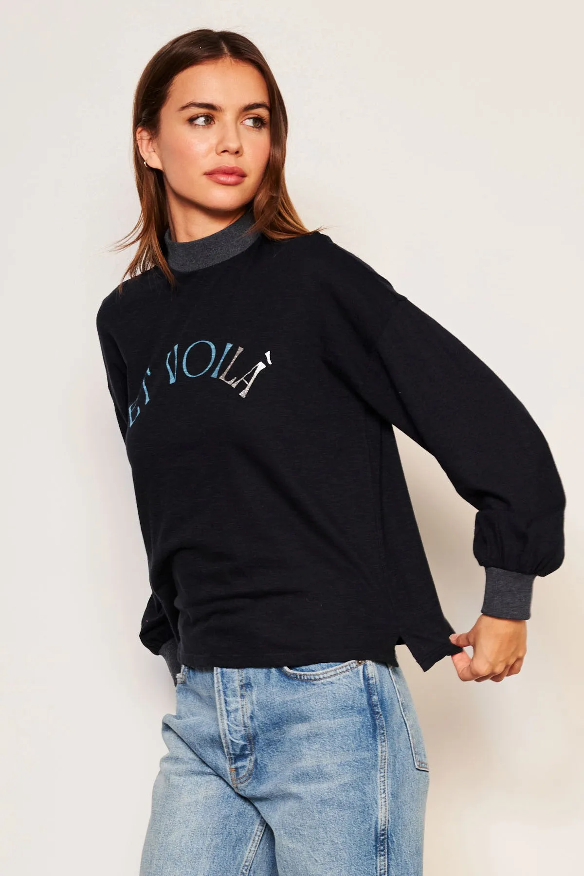 Sundry Et Voila Mock Neck Long Sleeve Tee in Deep Navy sold by Bailey 44 product image thumbnail 3