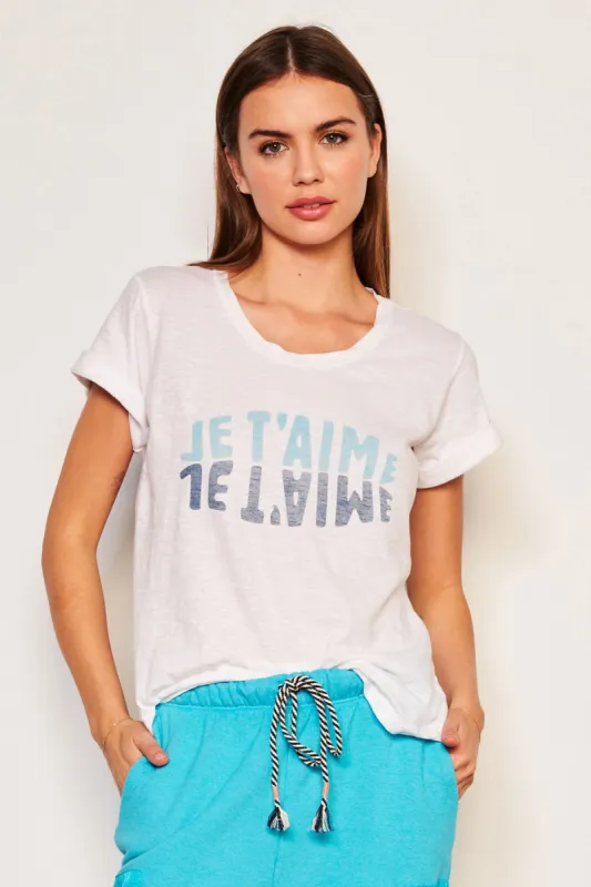 Sundry Je T'aime Rolled Sleeve Tee in Dew Blue sold by Bailey 44