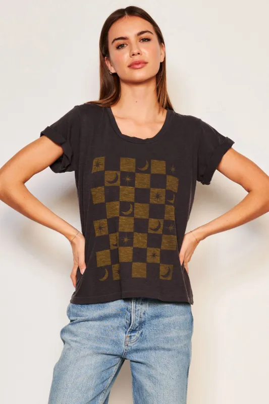 Sundry Checker Rolled Sleeve Tee in Washed Black sold by Bailey 44