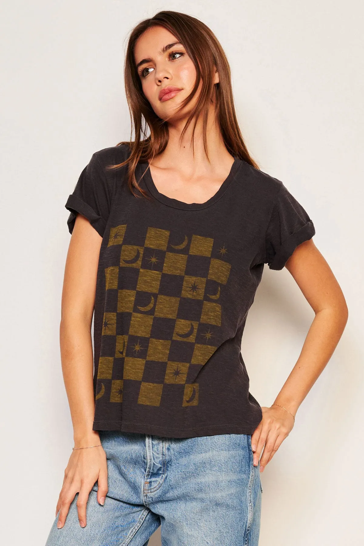 Sundry Checker Rolled Sleeve Tee in Washed Black sold by Bailey 44 product image thumbnail 2