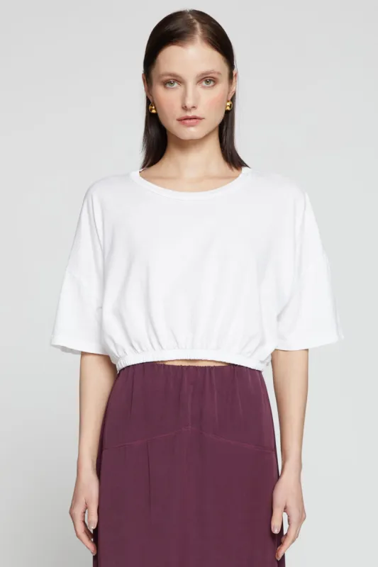 Stateside Cloud Jersey Cropped Elastic Hem Top in White sold by Bailey 44